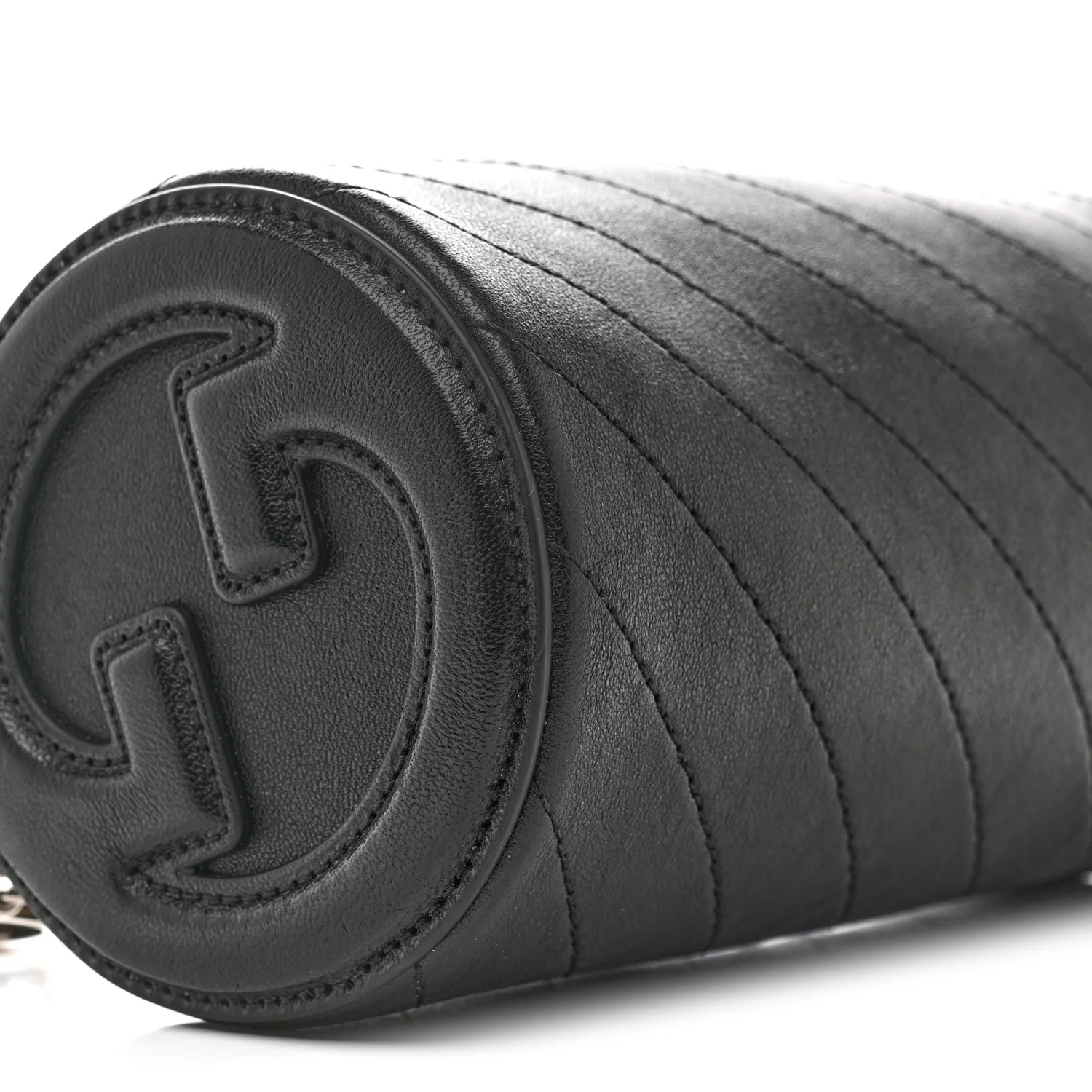 Sakai Be Green Calfskin Diagonal Stitched Mini Blondie Barrel Shoulder Bag Black