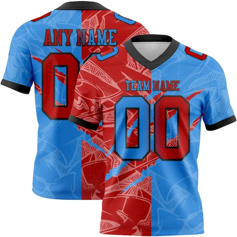 Custom Powder Blue Red-Navy Mesh Authentic Gradient Fashion Scratch rugby jersey