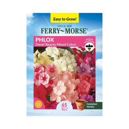 Ferry-Morse 180mg Phlox Dwarf Beauty Mixed Colors Annual Flower Seeds Full Sun, Pink