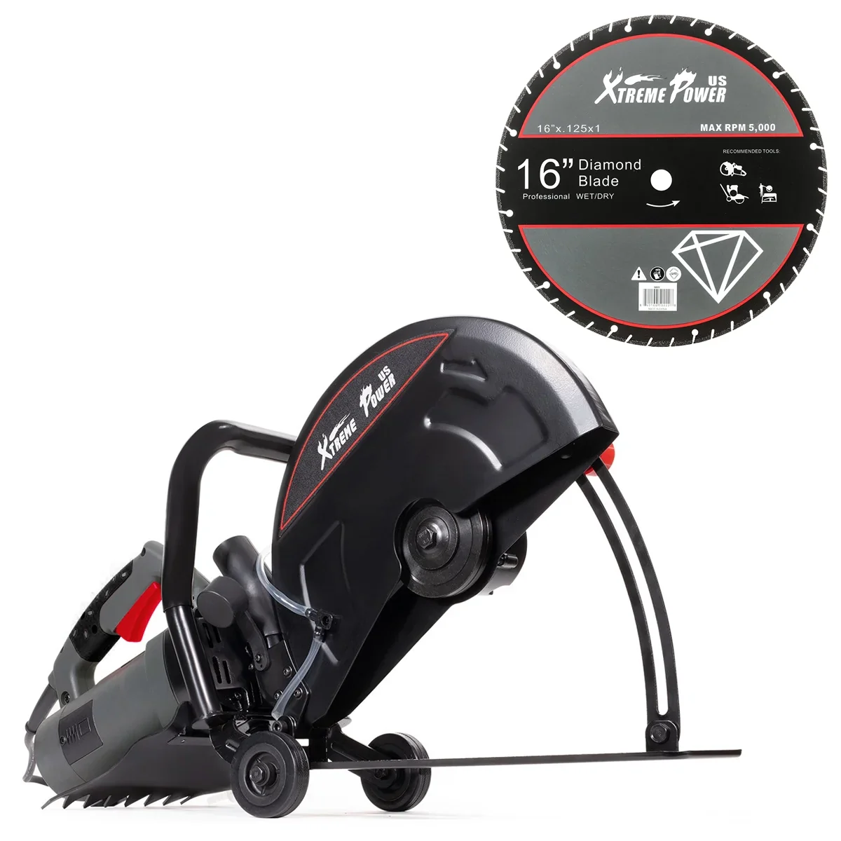 XtremepowerUS 14 Electric Concrete Saw, 2600W/15A Motor, Circular Saw Cutter With 5 Cutting Depth, Wet/Dry Disk Saw Cutter Includes Water Line, Pump For Stone, Brick, Porcelain, Concrete