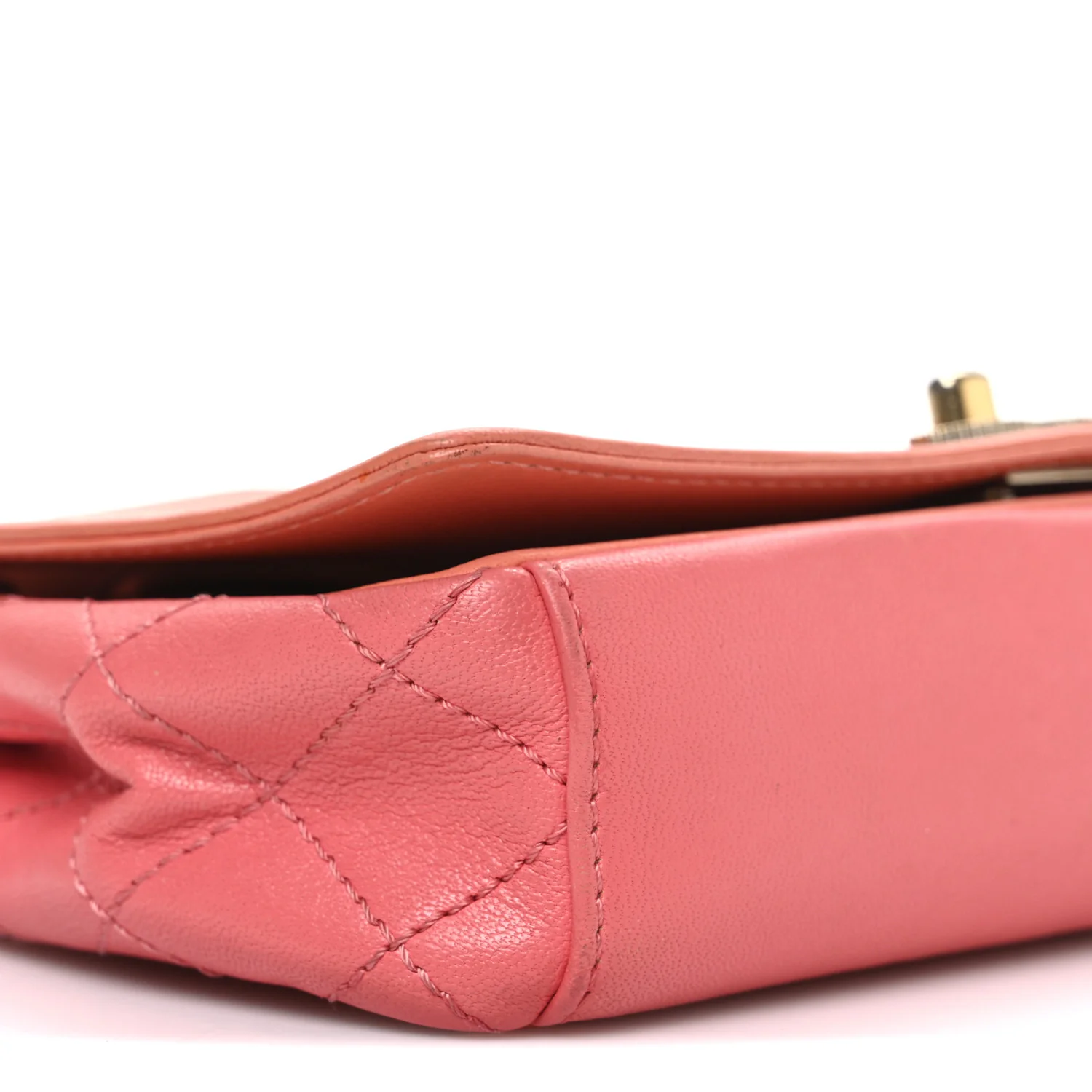 Shiny Sheepskin Quilted Vintage Mademoiselle Flap Coral Orange