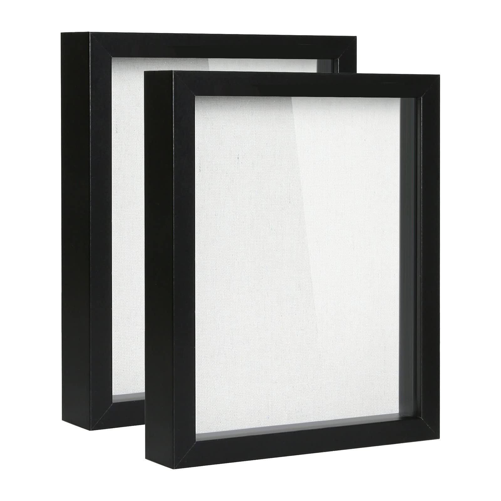 Muzilife Shadow Box Picture Frame with Linen Board Deep Wood Glass Display Case Ready to Hang Memory Box Baby Sports Memorabilia, Pins, Awards, Medal