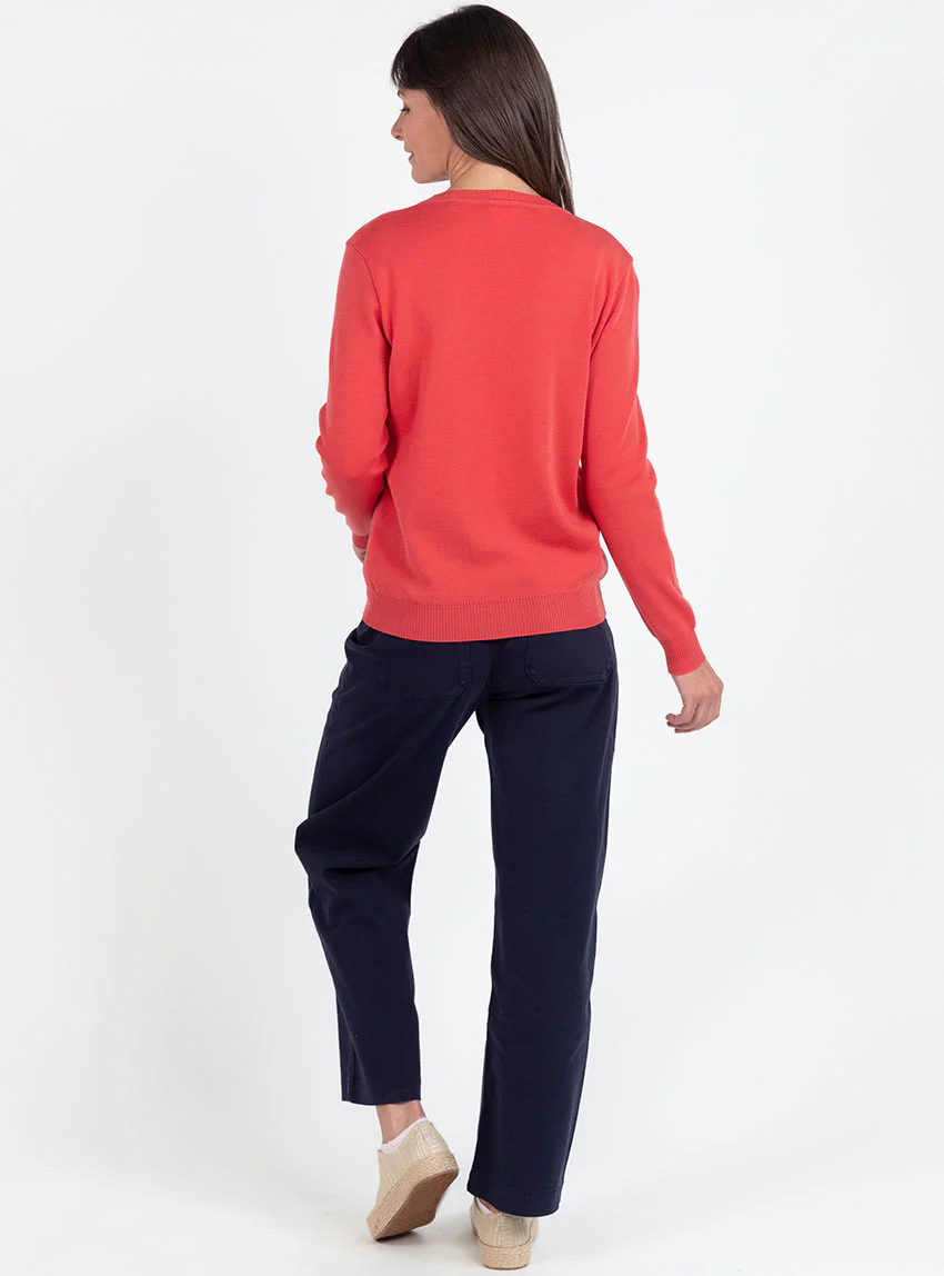 Pull femme en laine mérinos col rond rouge lumineux
