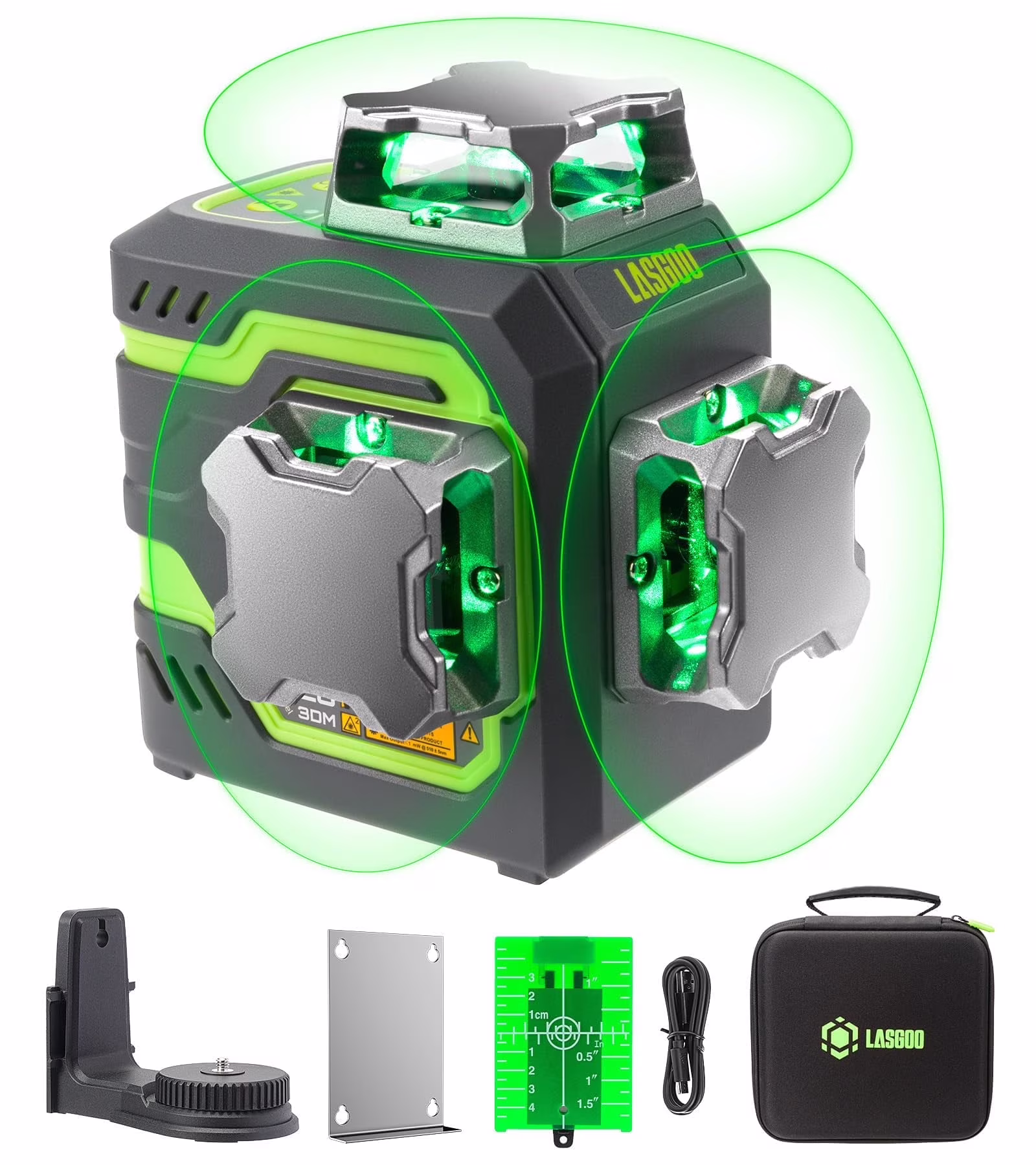 Laser Level 3x360�� LASGOO with Remote Control, 2 Rechargeable Batteries, 100FT Range, 360�� Magnetic Rotating Stand, IP54, 3Ds