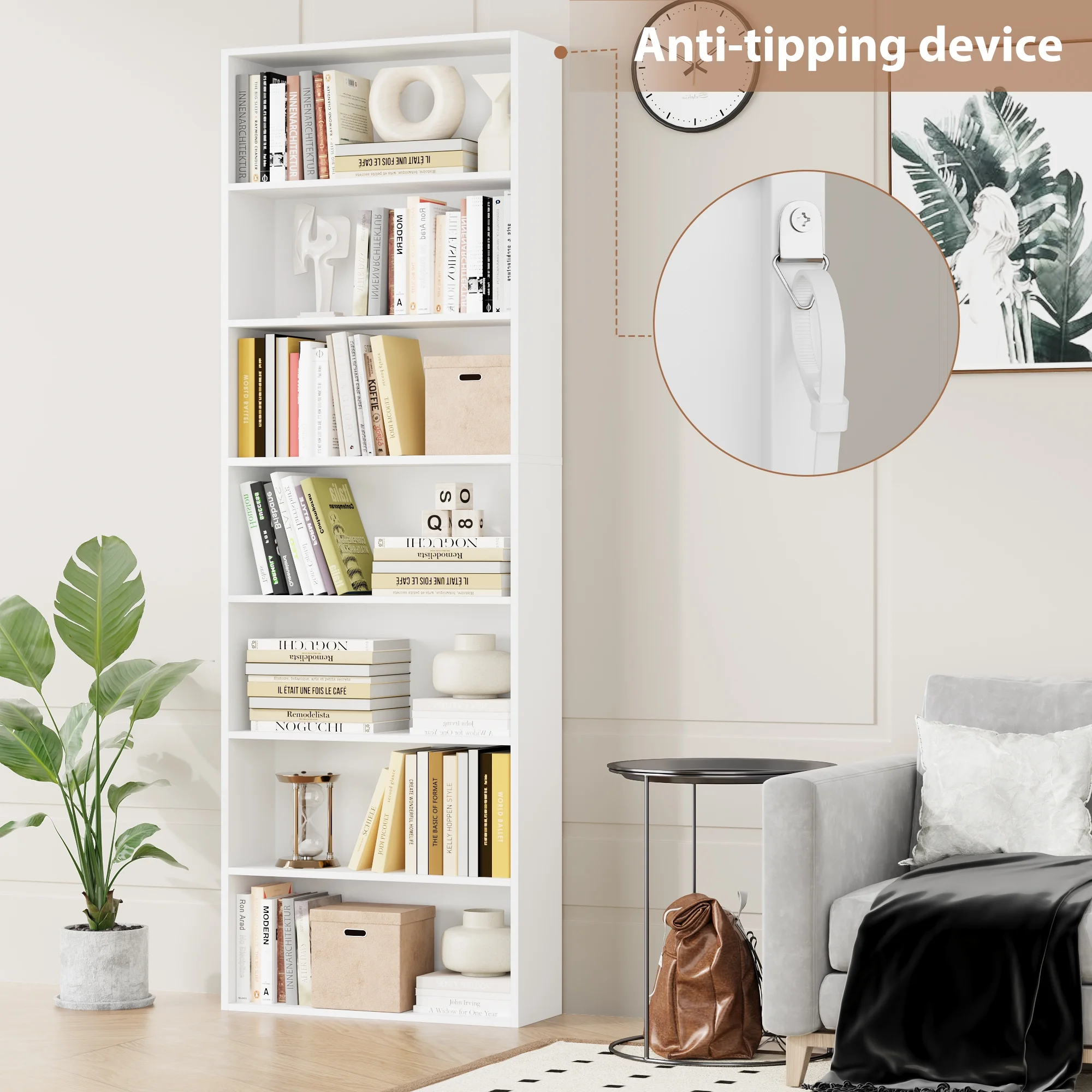 82" Tall Bookcases, Freestanding Display Storage Shelves, 7-Tier Open Bookshelf for Home Office Living Room Bedroom, White(White/Single) - Image 2