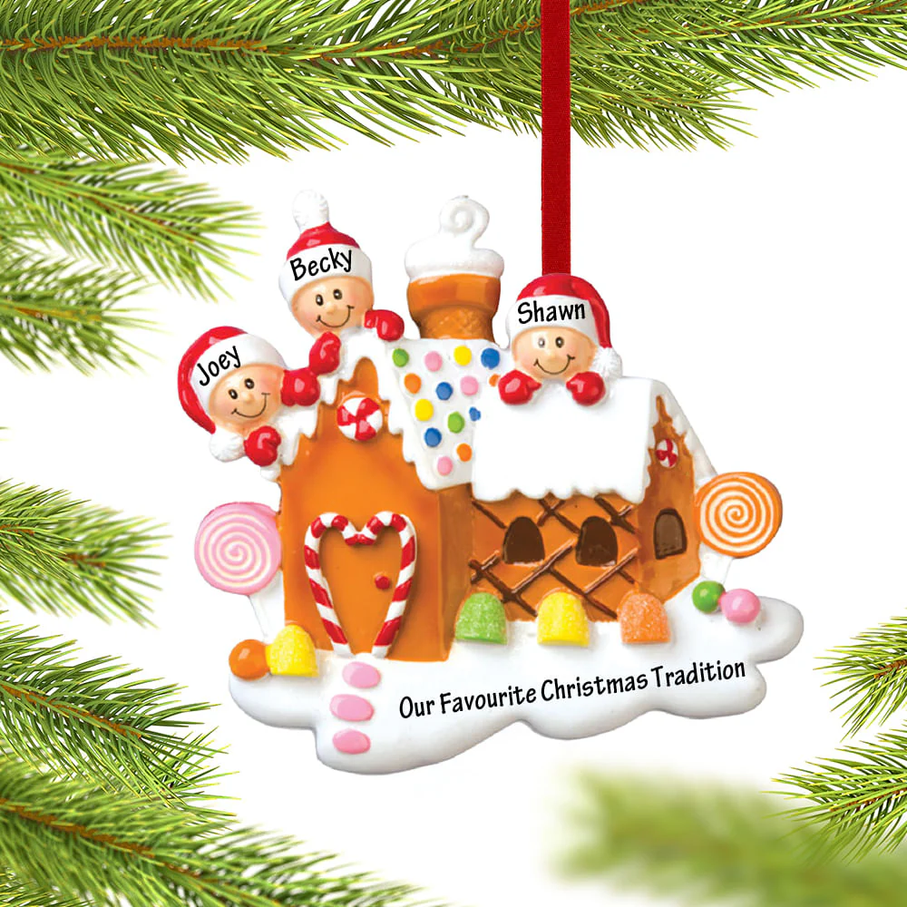 Gingerbread House Family Personalized Ornament - 3, 4, 5, 6 Family Members