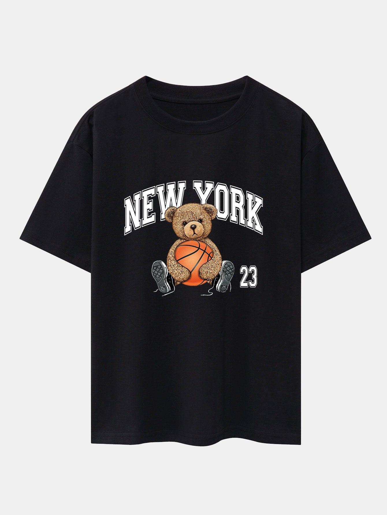 T-shirt oversize épais à imprimé ours et motif basket-ball de New York