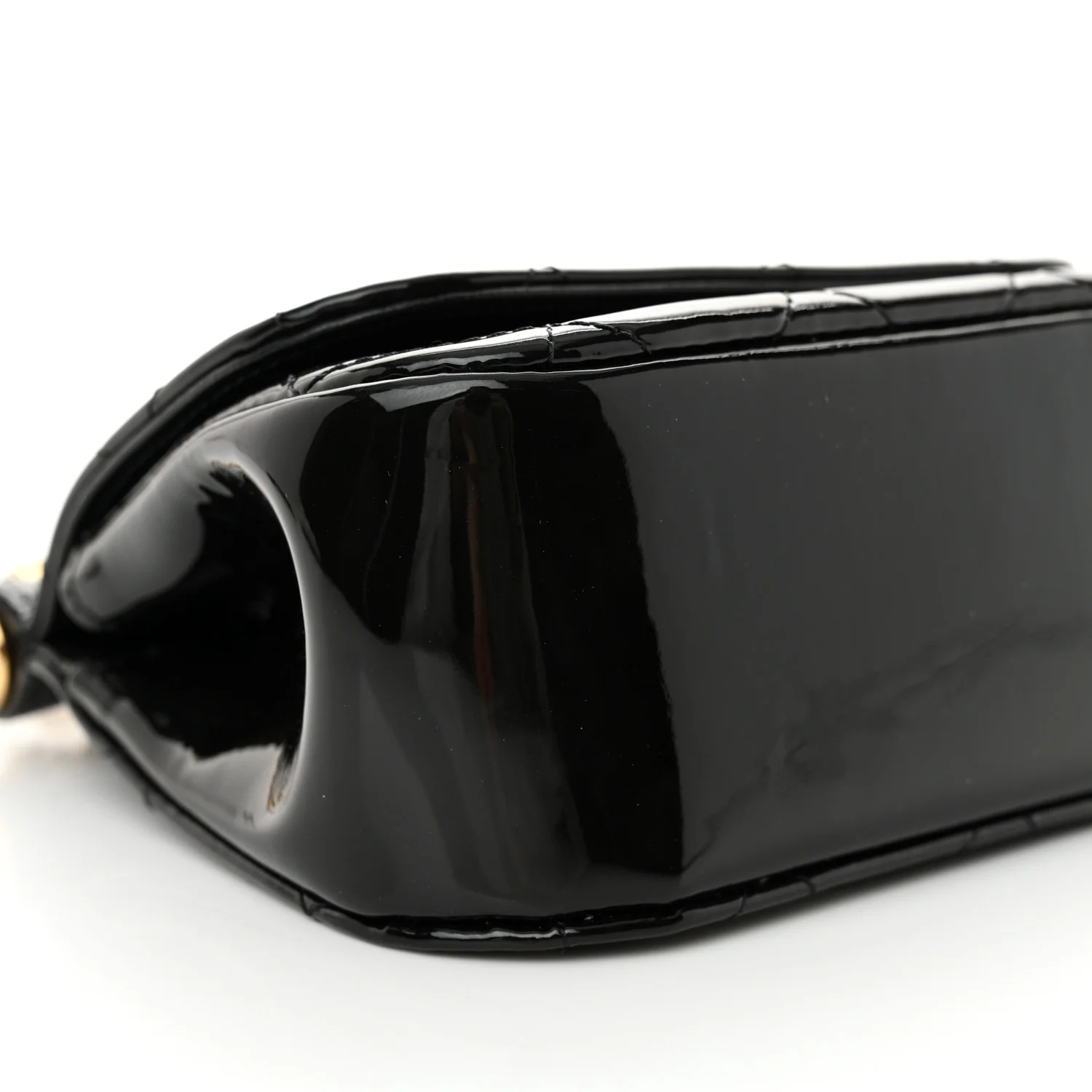 Patent Quilted Frame Clutch Flap With Chain Black