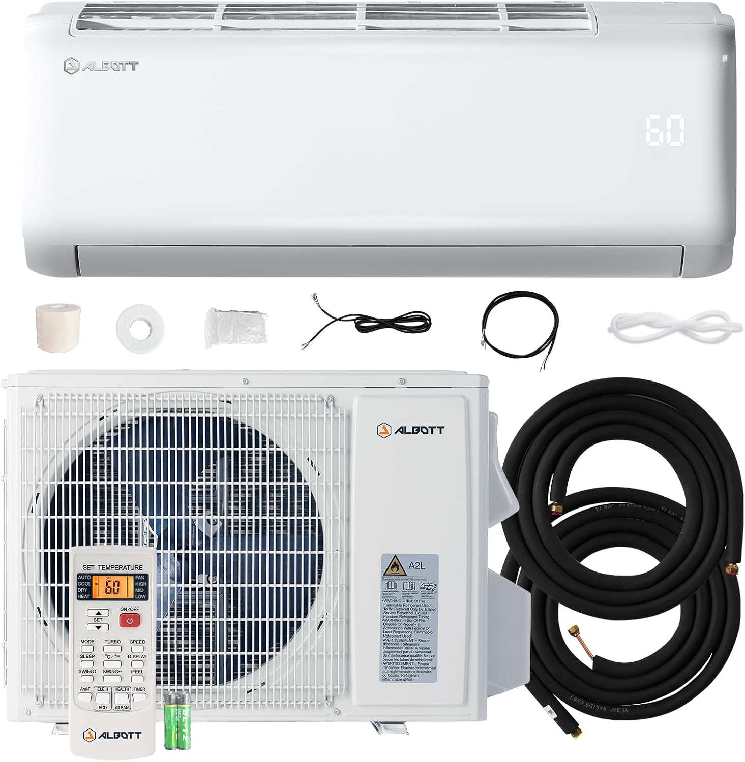 Albott Mini Split Air Conditioner Heat Pump, 12000 BTU 18.5 SEER2 220V Inverter Wall-Mounted Unit for Spaces up to 750 Sq. Ft, Includes 14.8ft Install Kit, White