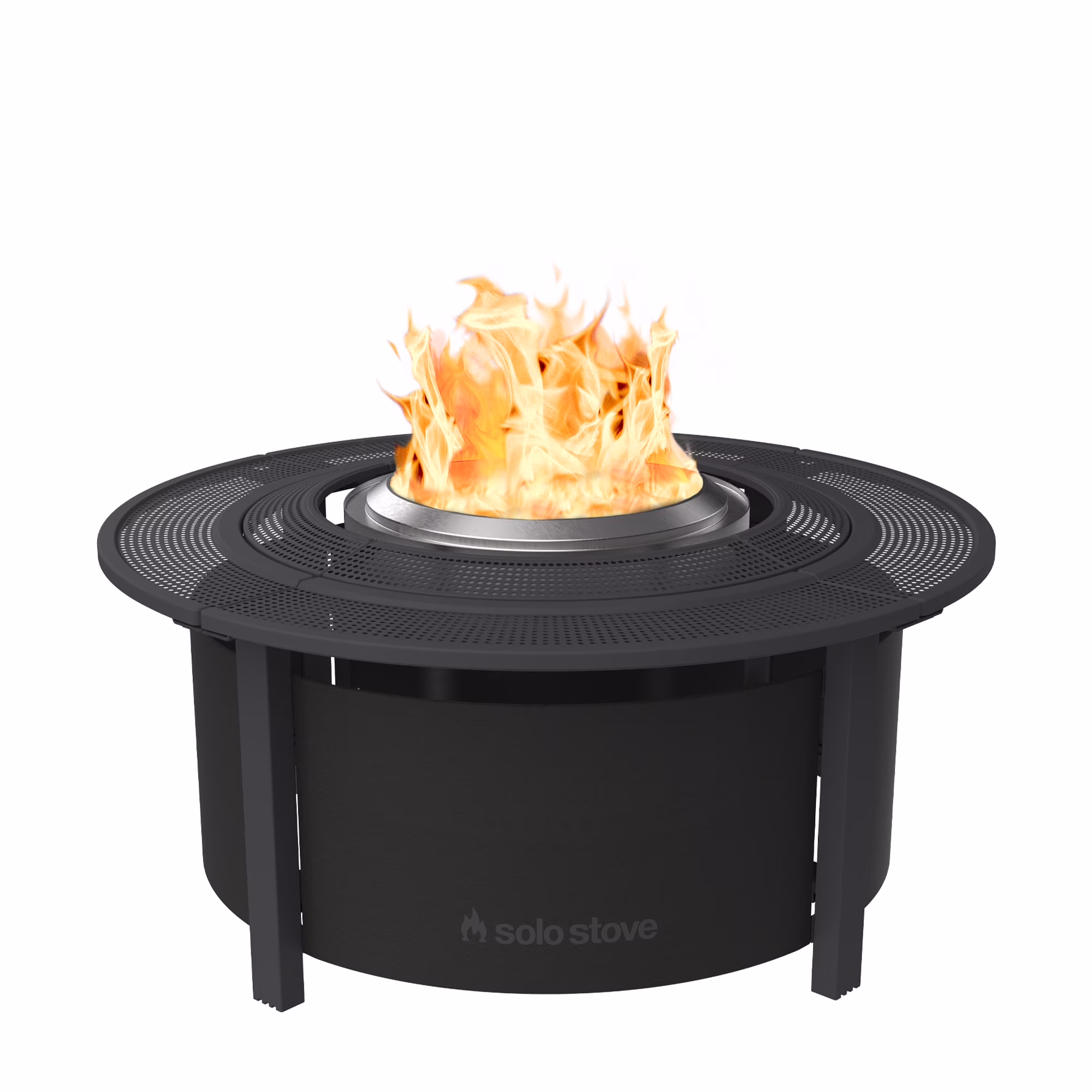 Fire Pit Surround Tabletop, Small | Elevation for Ranger and Bonfire Wood burning Outdoor Fire Pit, Powder-Coated Steel/ UV-Resistant Outdoor Fabric, Dimensions (HxDia): 20 x 42 in, Black(S)