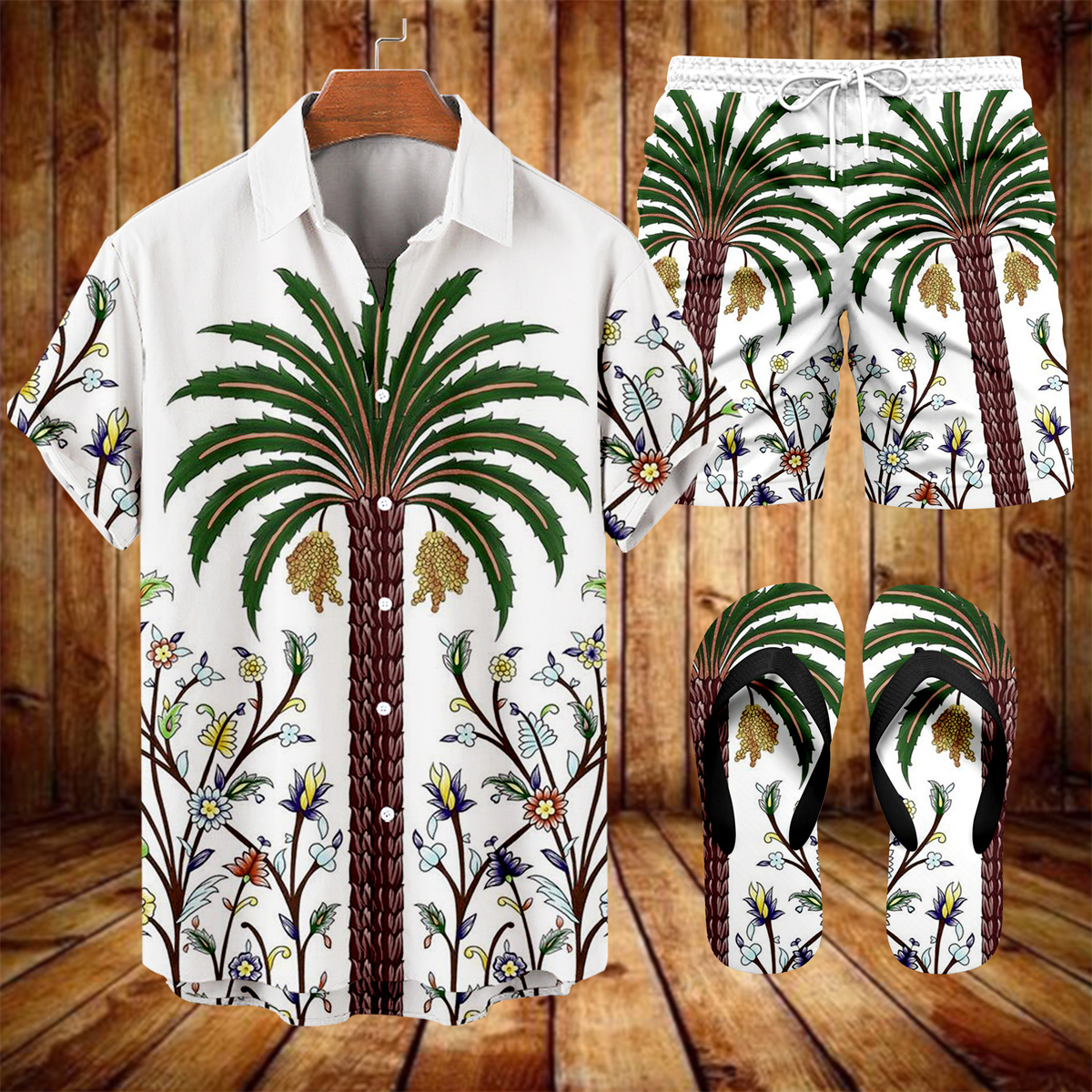 Ensemble trois pièces Suitmens pour homme, imprimé vacances à Hawaï, chemise 059