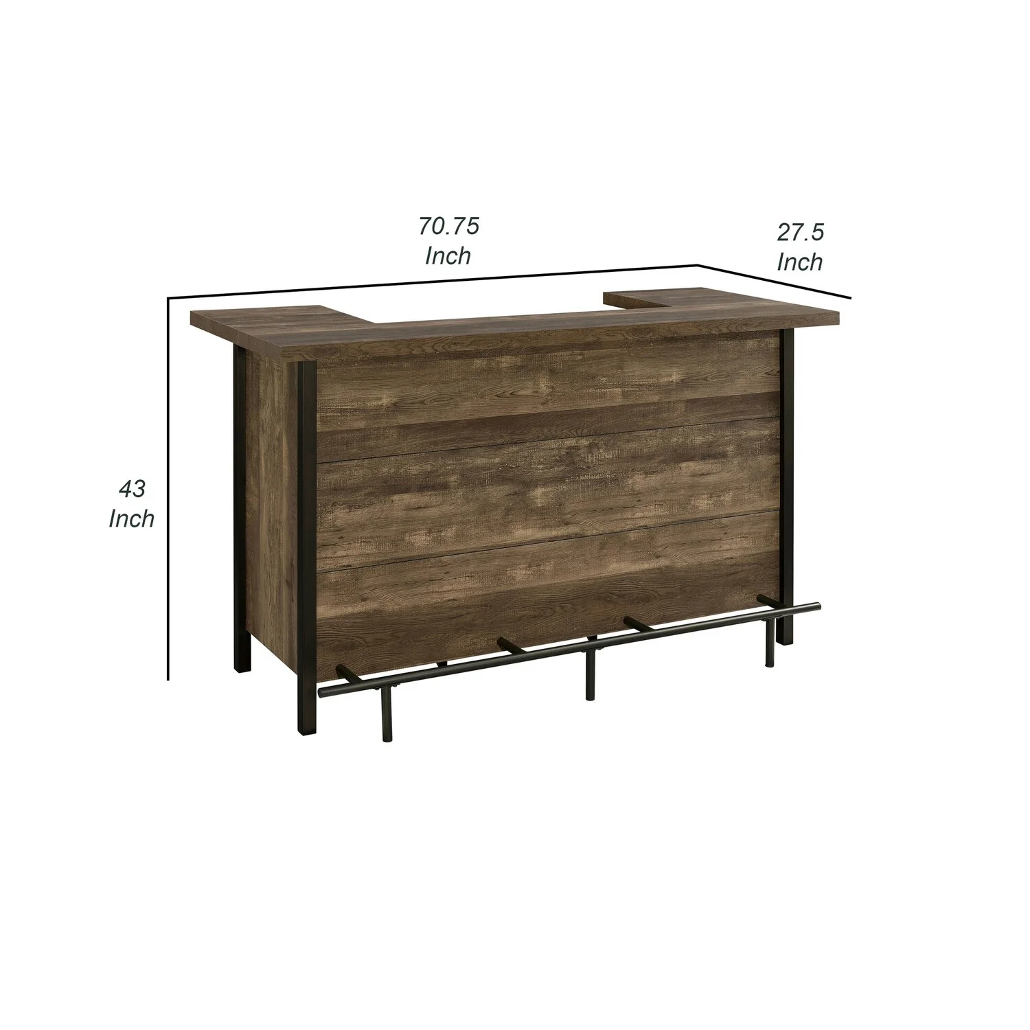 71 Inch Rectangular Home Bar Serving Unit Storage Shelves 2 Tiers Brown(Brown) - Image 7