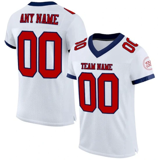 Custom White Red-Navy Mesh Jersey