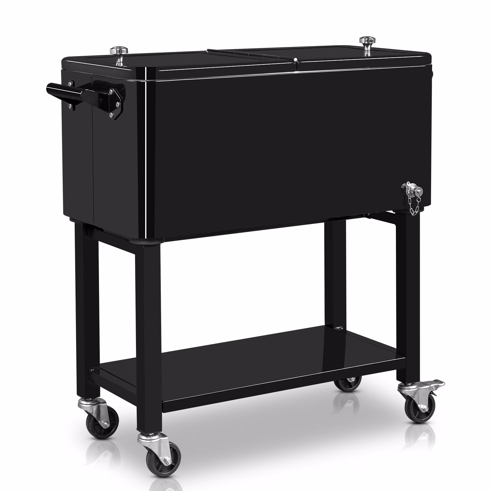 80 Quart Outdoor Cooler Cart Rolling Ice Chest Cooler Cart, Portable Patio Cooler with Bottle Opener, Handles and Drainage, Standing Cooler for Patio Party, Camping and BBQ, Mint Green(Mint Green) Image 9