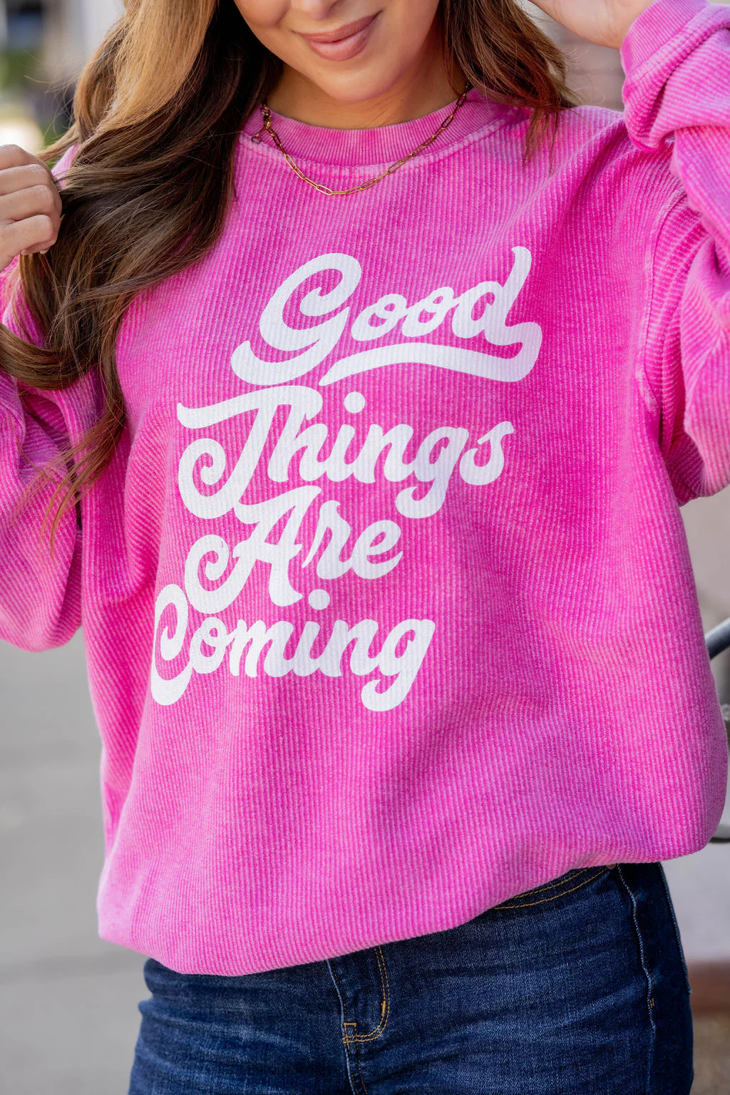Retro Good Things Are Coming Ribbed Graphic Crewneck