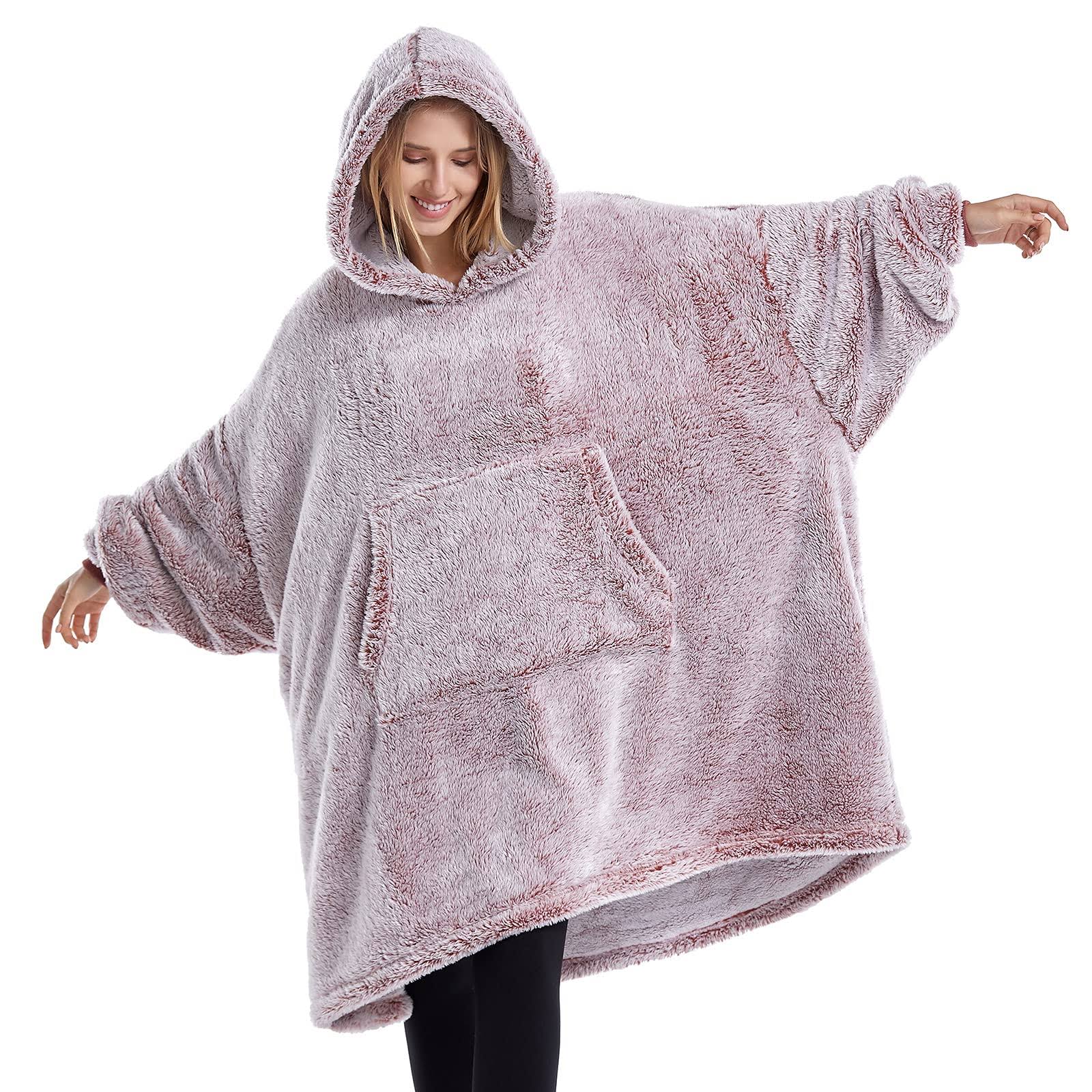 Cozy Sherpa Wearable Snuggle Blanket Hoodie with Sleeves for Adults Women Men Kids Gift Idea,Oversized Blanket Sweatshirt,Super Warm Light Weight