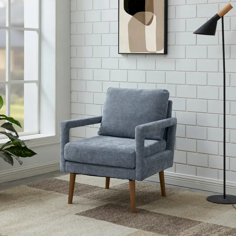 Soft Cushion Blue Chenille Upholstered Armchair - 25.98" Height