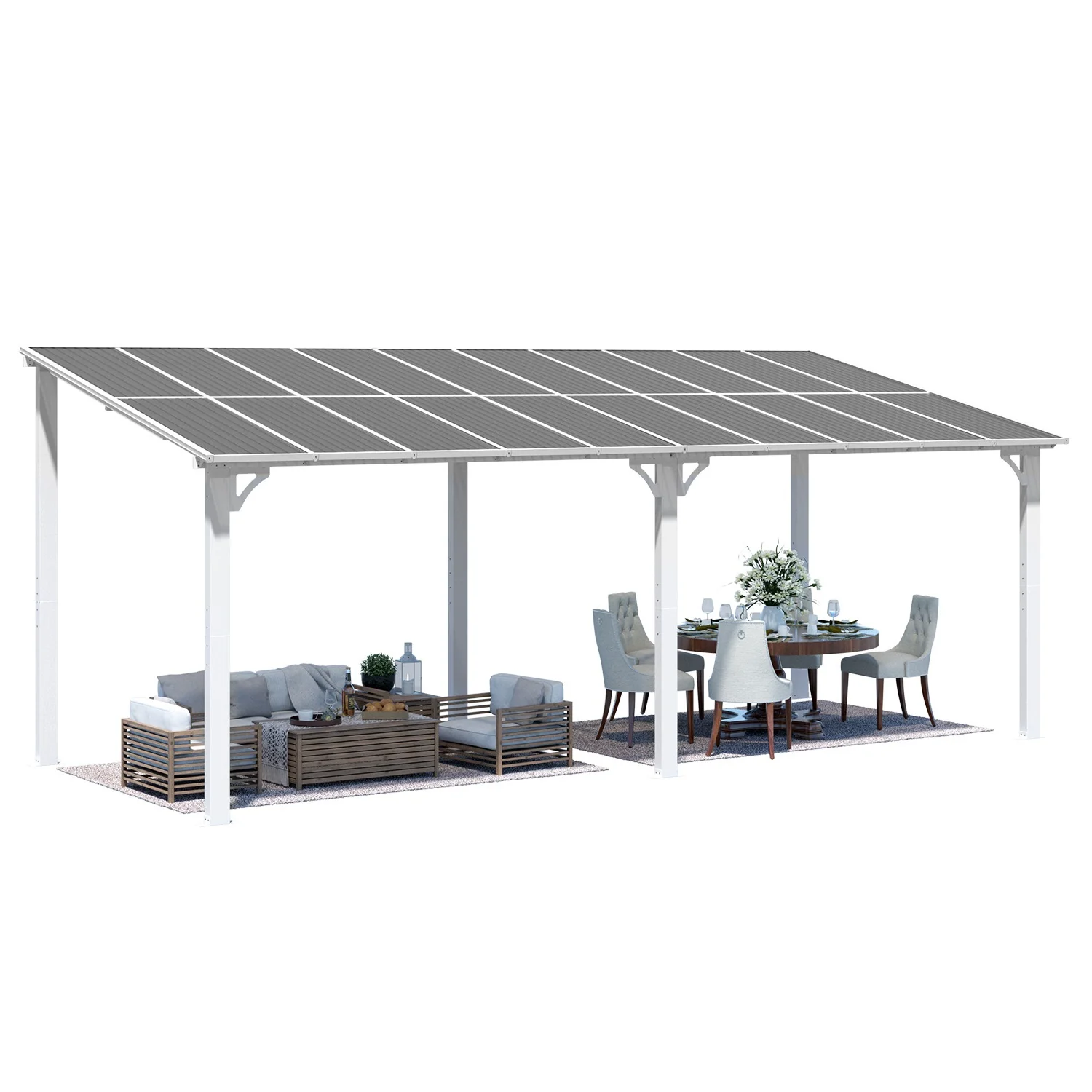 AECOJOY 20'x8' Wall Mounted Gazebos Pergola, White