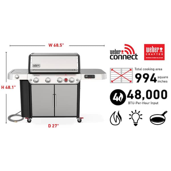 Genesis SPX-435 4-Burner Natural Smart Gas Grill in Stainless Steel with Side Burner - Image 4