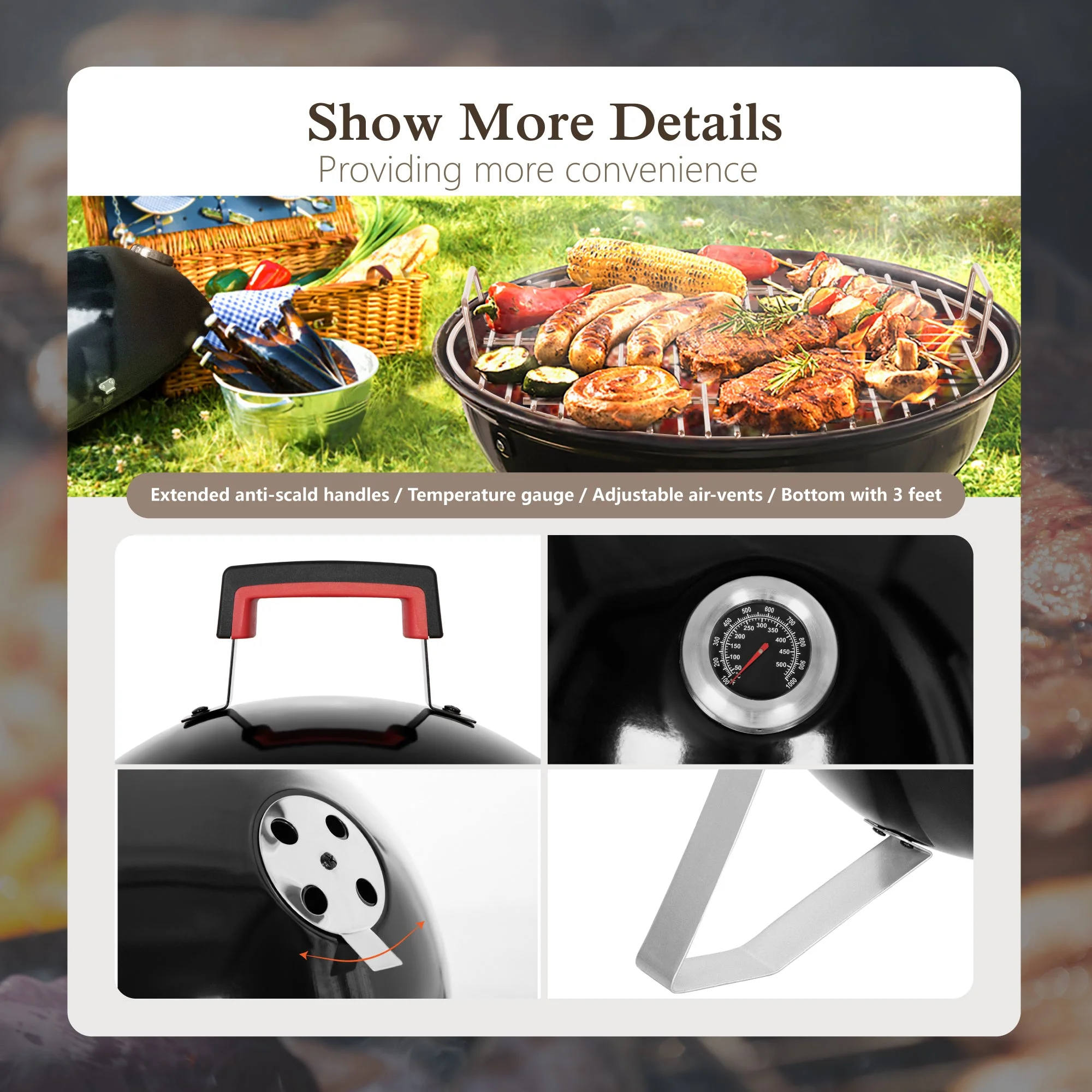 Alpha Joy 18-inch Vertical Charcoal Smoker BBQ Grill
