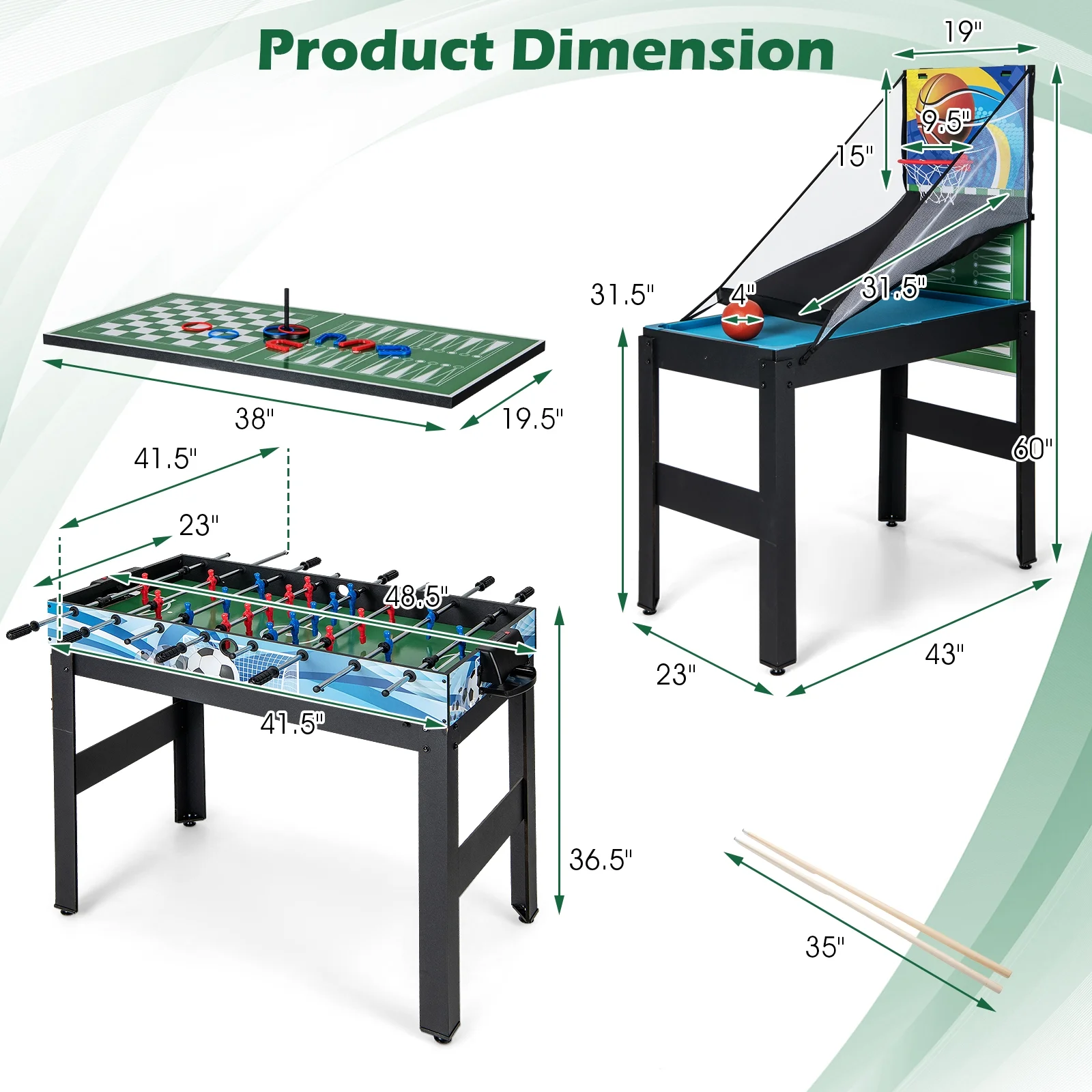 Costway 14 - in - 1 Combo Game Table Set with Foosball Air Hockey Ping Pong Chess Shuffleboard