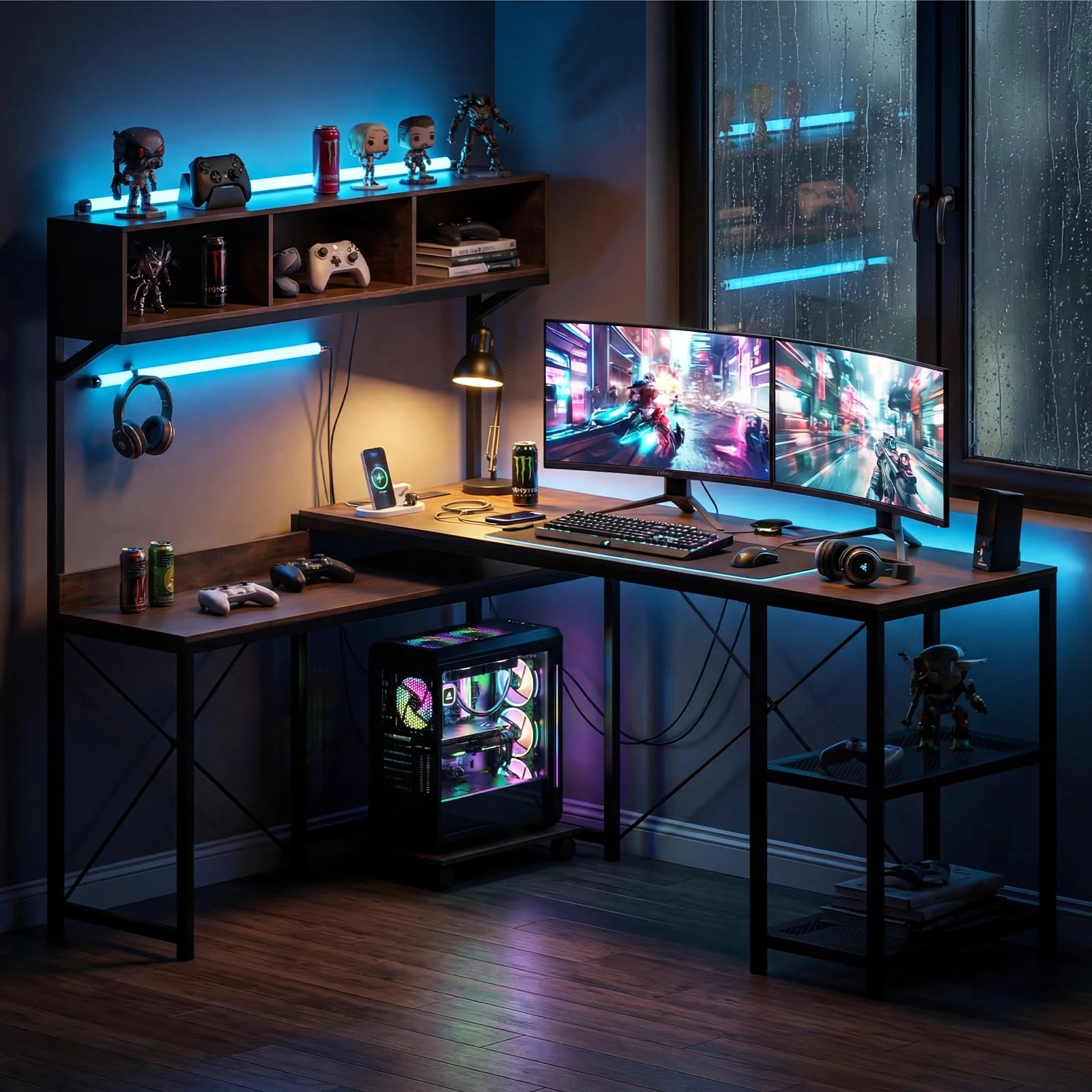 Tangkula L-Shaped Computer Desk with Power Outlets