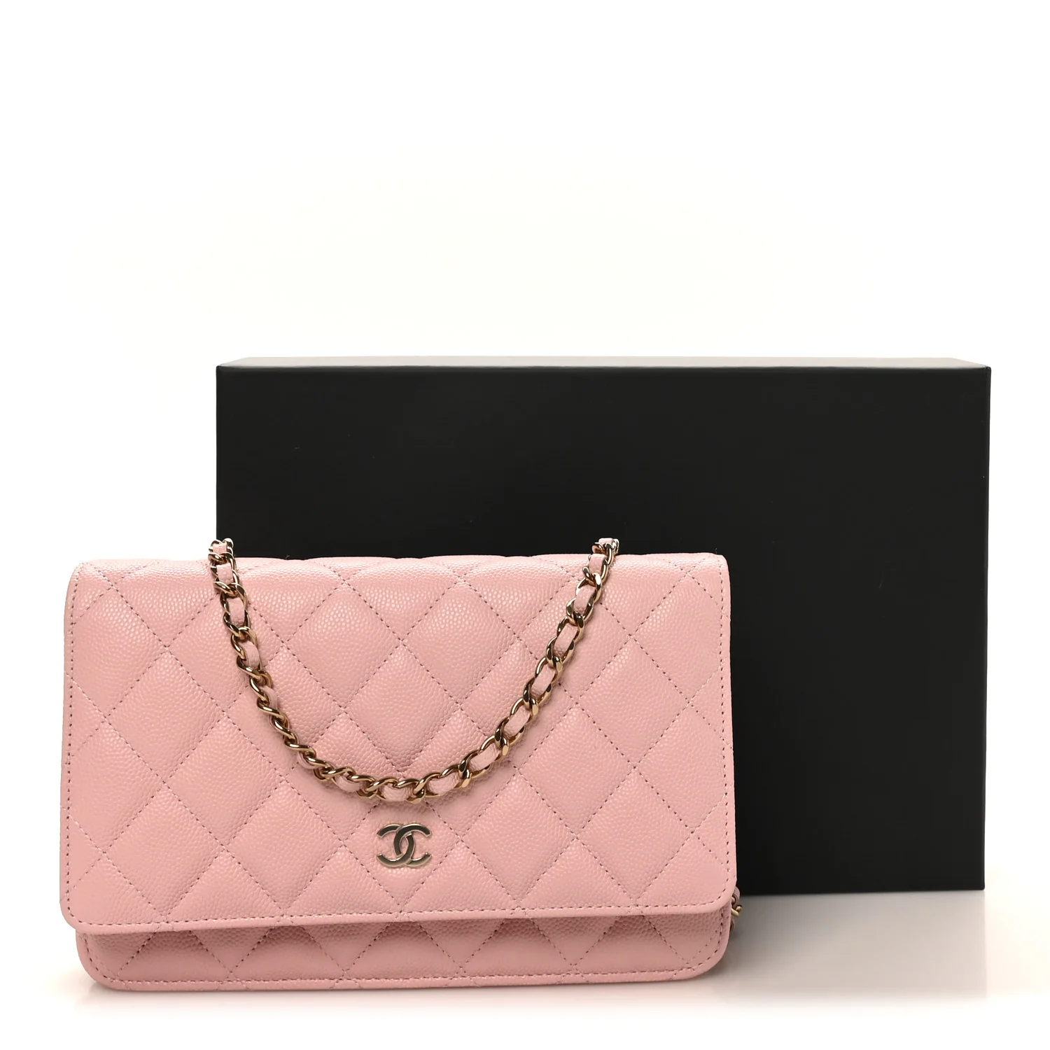 Caviar Quilted Wallet on Chain WOC Light Pink