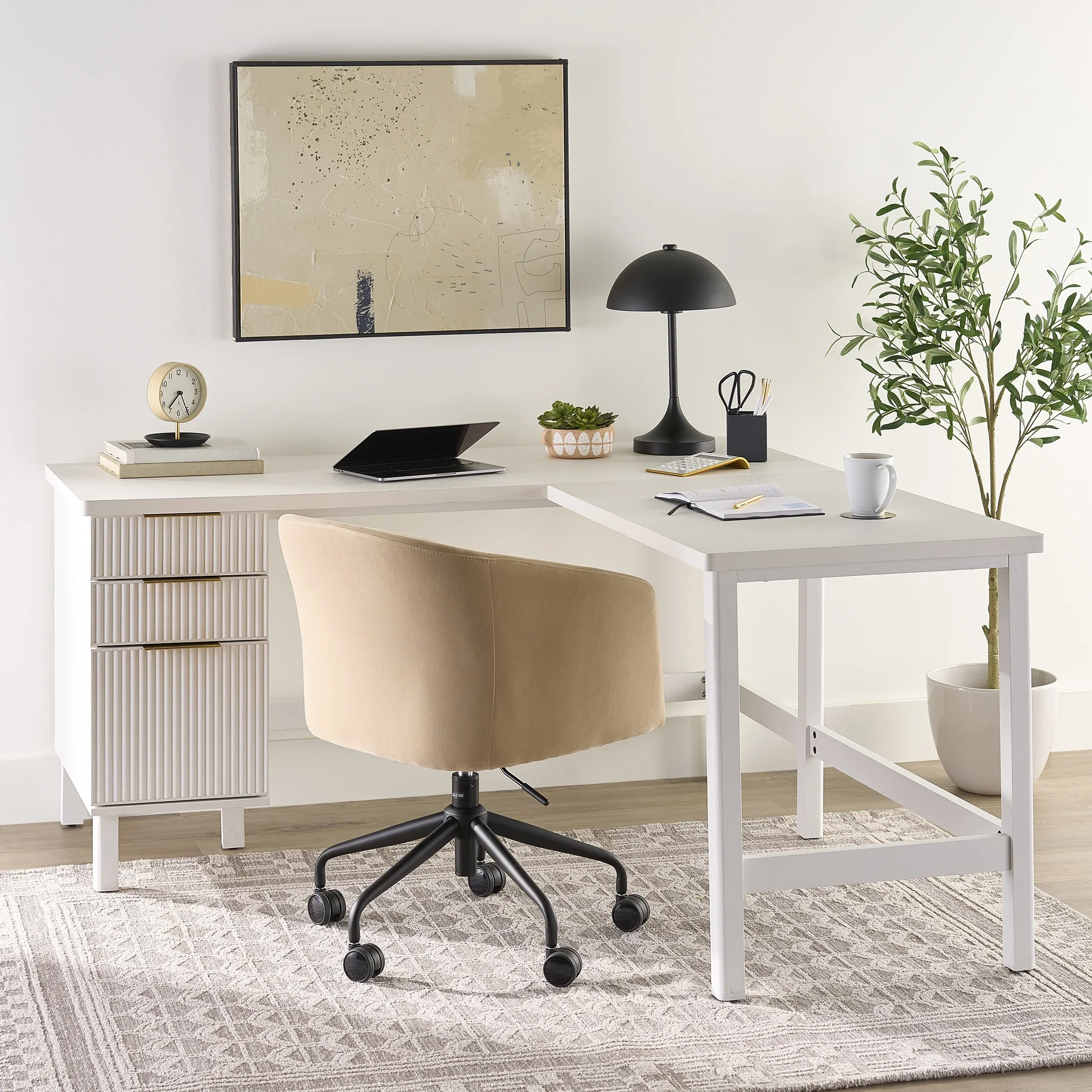 Better Homes & Gardens Lillian Fluted L-Shape Desk, Natural Pine Finish