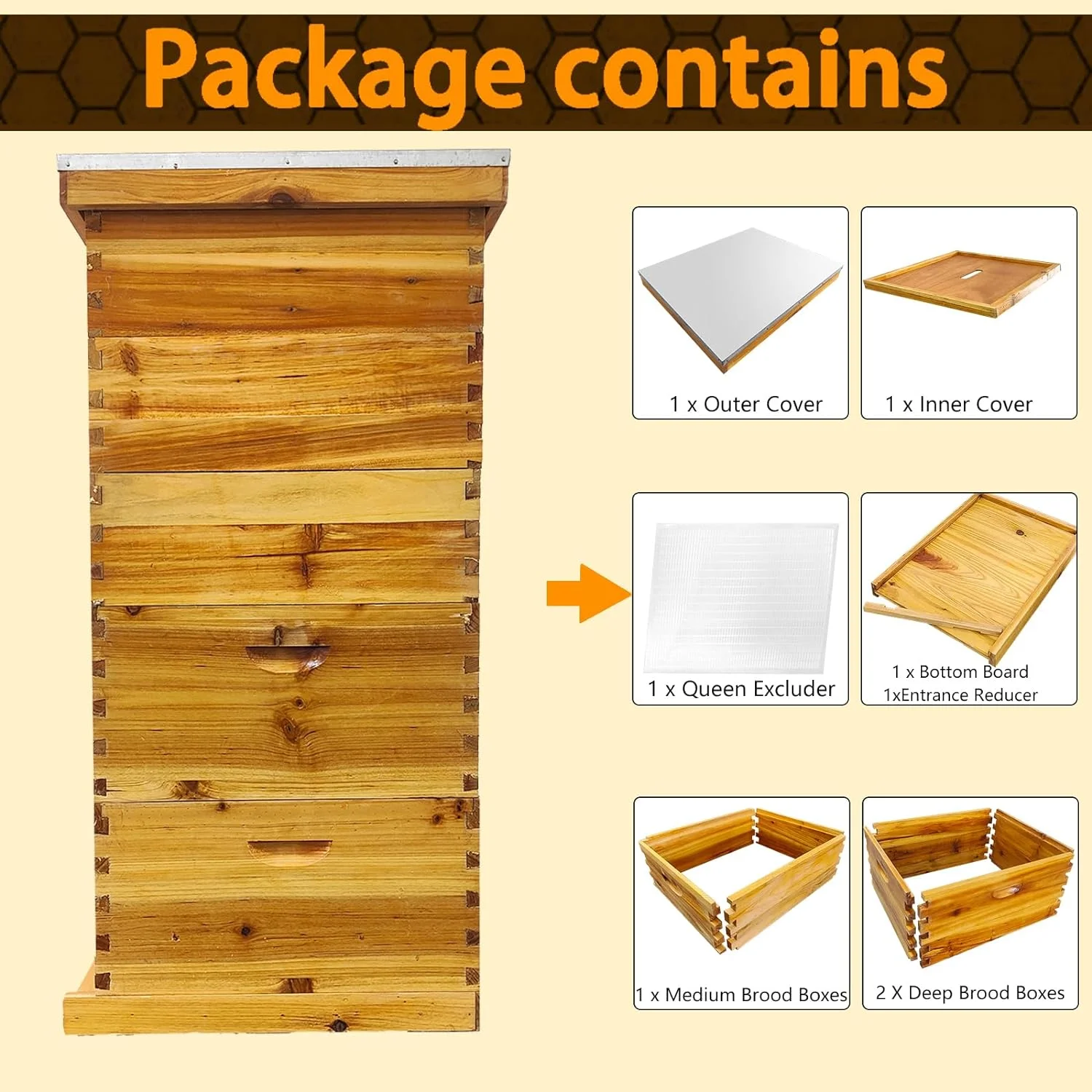 5-Layer Bee Hive for Beekeeping 2 Deep 3 Medium Boxes with Beeswax Coating, Ventilated Metal Roof (Frames Sold Separately)(5-Layer) - Image 7