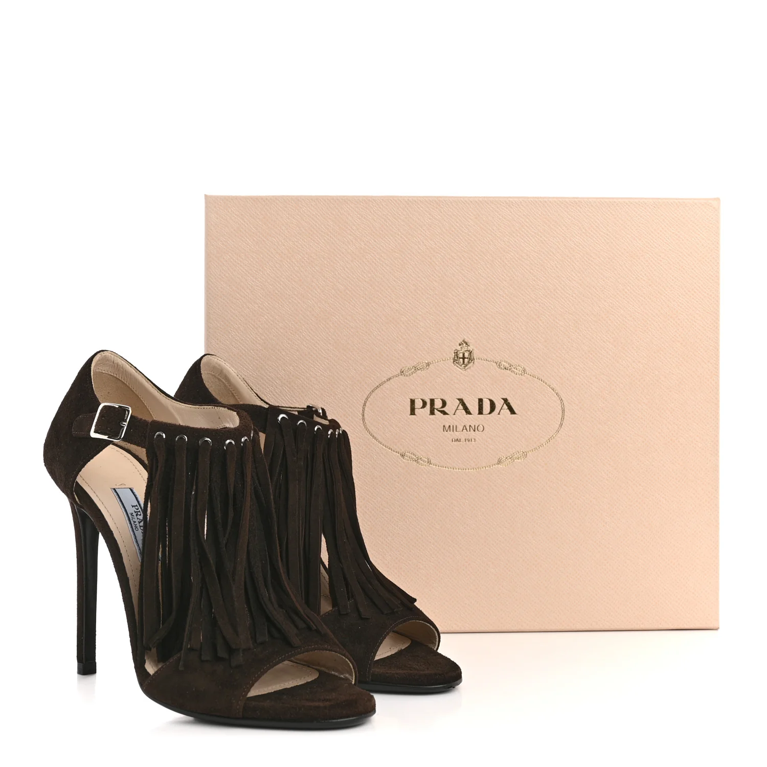 Suede Fringe Peep Toe Sandal 36 Moro
