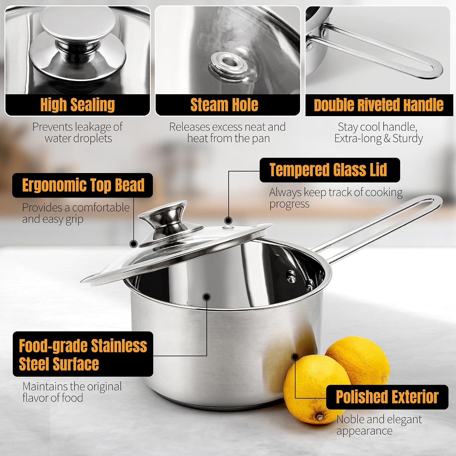 Stainless Steel pots and pans set, 6 PCS Nonstick Induction Cookware Set