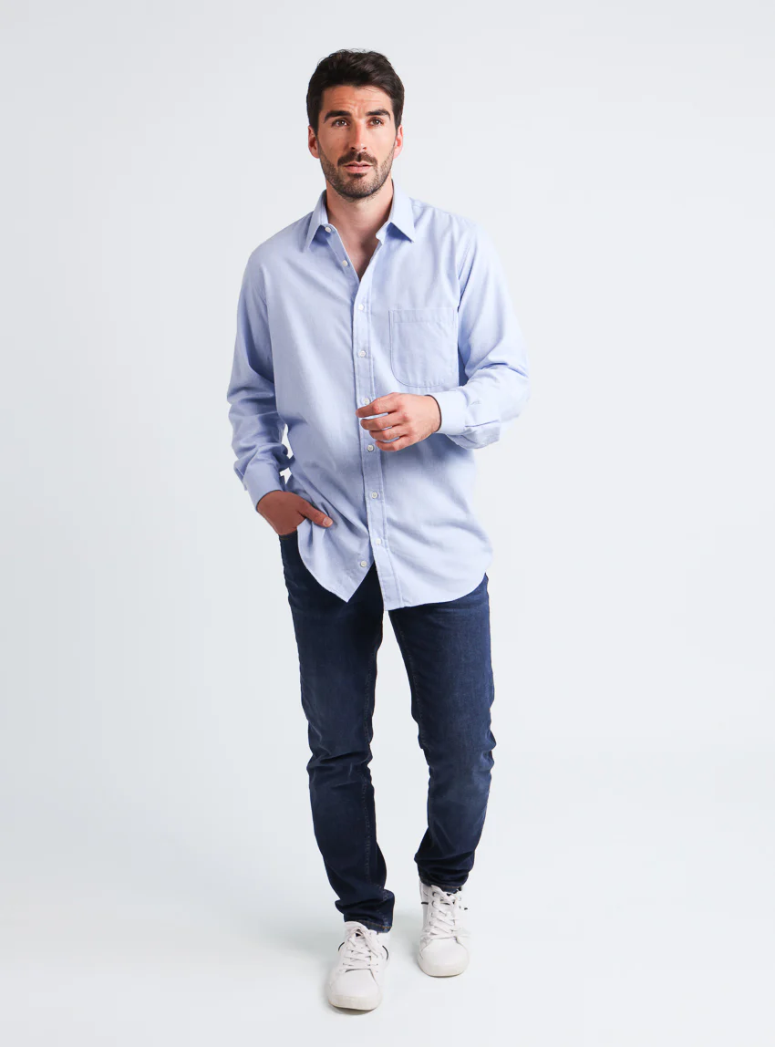 Chemise homme en laine et coton Bleu Clair