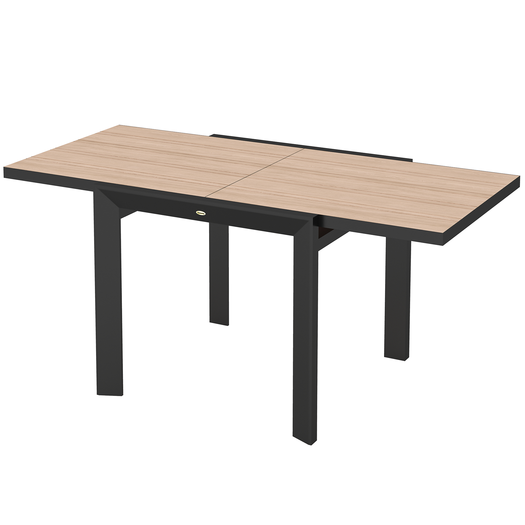 Outsunny Weerbestendige Uitschuifbare Aluminium Tuintafel 80/160x80 cm voor 6 Personen in Natuurhout Look