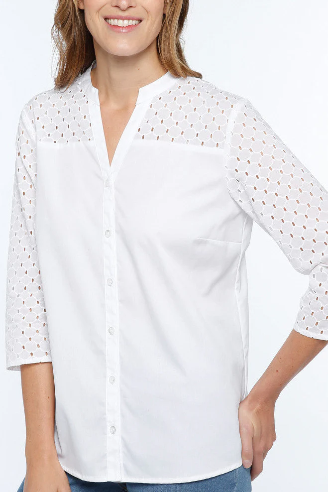 Chemisier encolure tunisienne et breoderie anglaise blanc