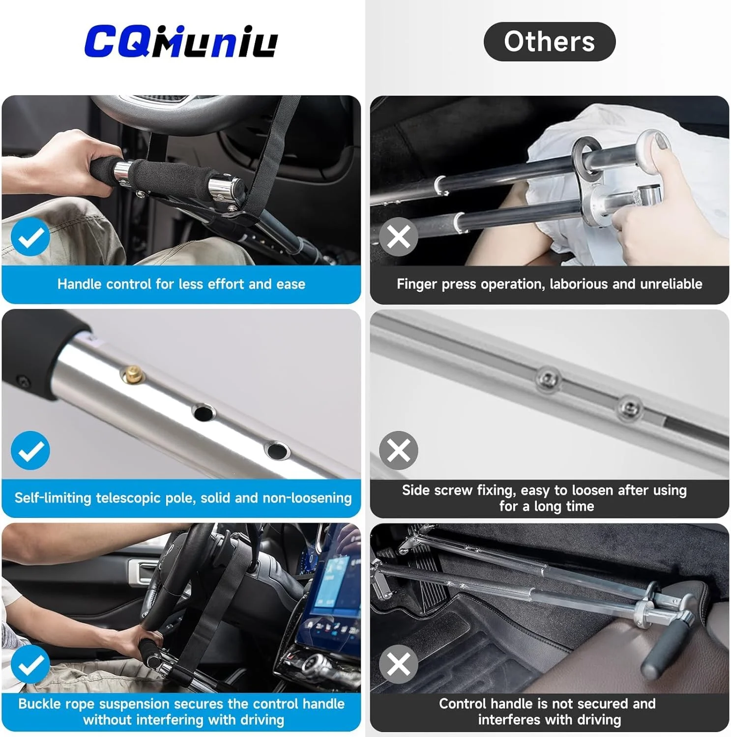 Portable Car Hand Controls Device, Handicap Driving Hand Controlled Drive Assist for Injured, Handicap, Disabled Drivers, Hand Controls for Disabled Drivers with Storage Bag(Black)