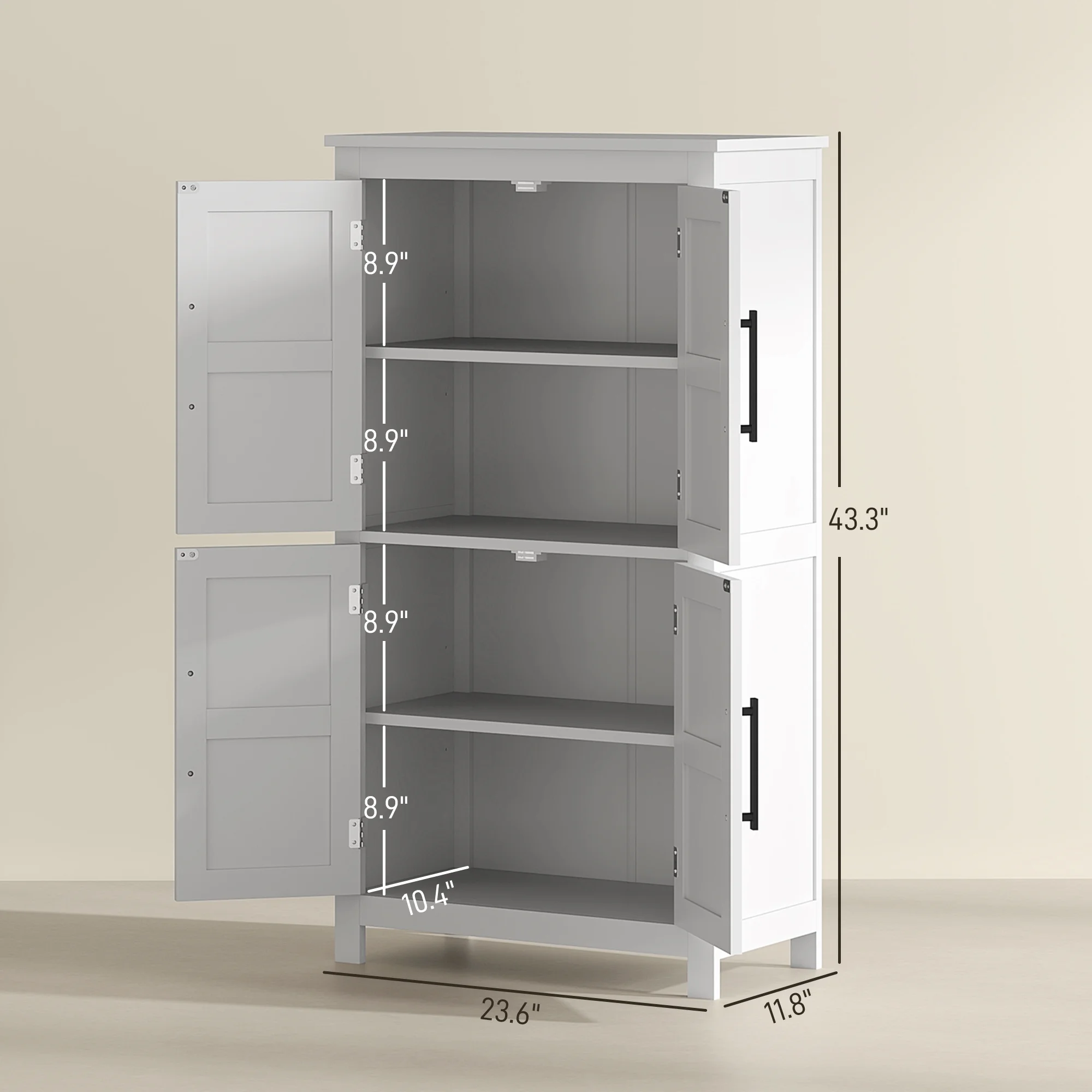 Bathroom Floor Cabinet, Farmhouse Bathroom Cabinet with Doors, White - Image 3