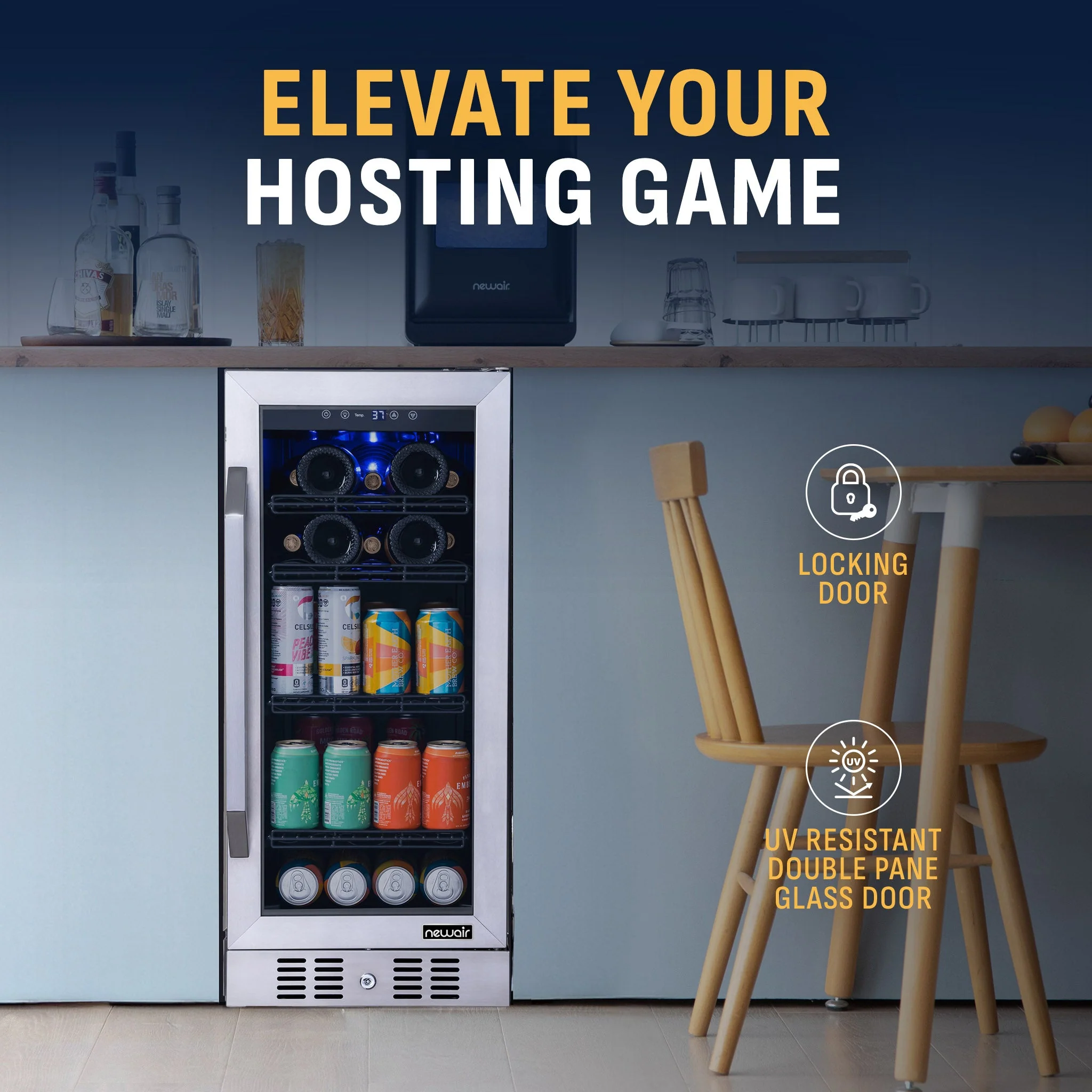 Newair 80-Can, 33-Bottle Built-in Stainless Steel Beverage Fridge - 15