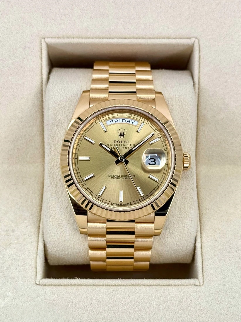 【Super Clone】RLX  Day-Date President 40mm Yellow Gold Champagne Index Dial - 228238