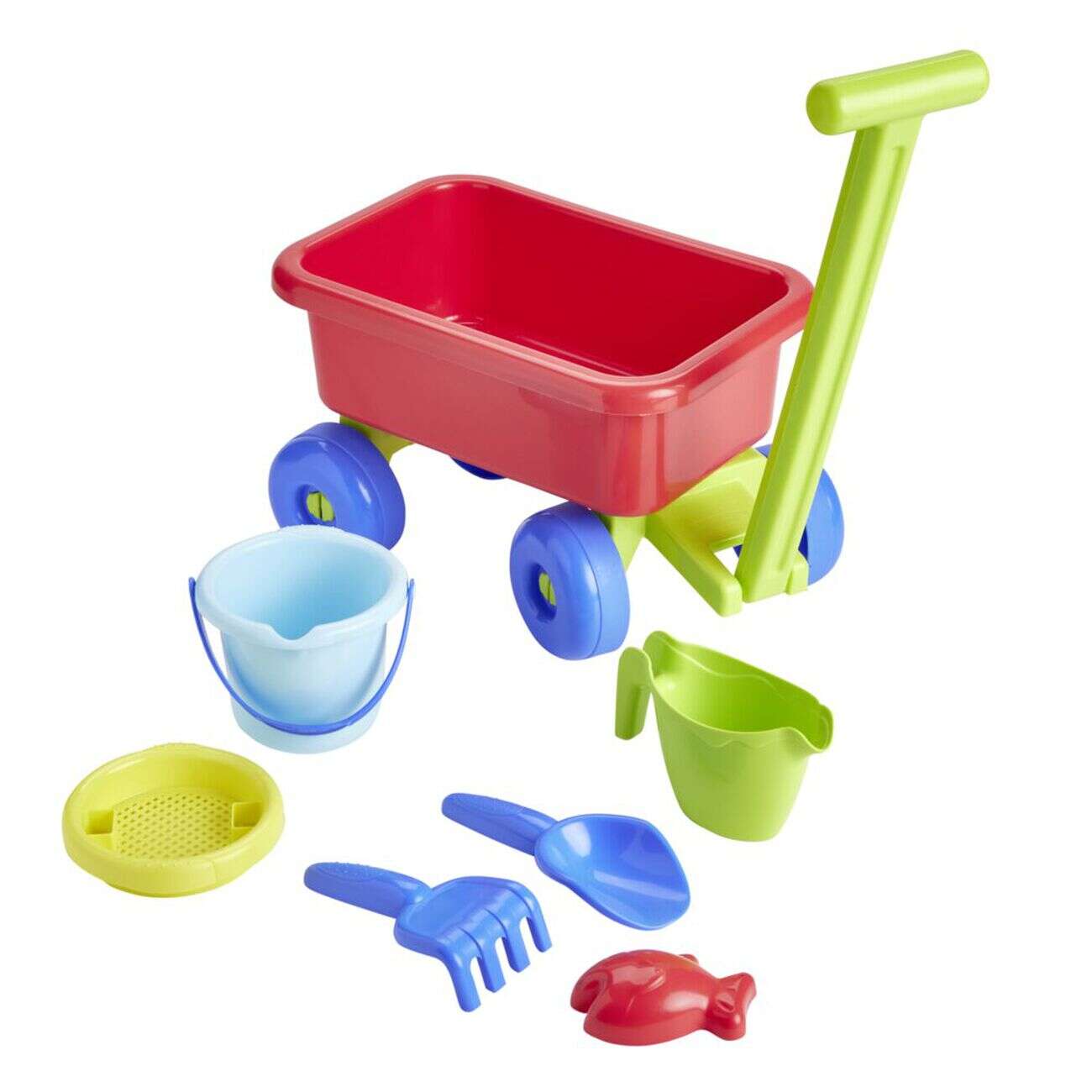 Chariot de plage garni pour enfant plastique 69,5x20xH20,5cm (7 pièces)
