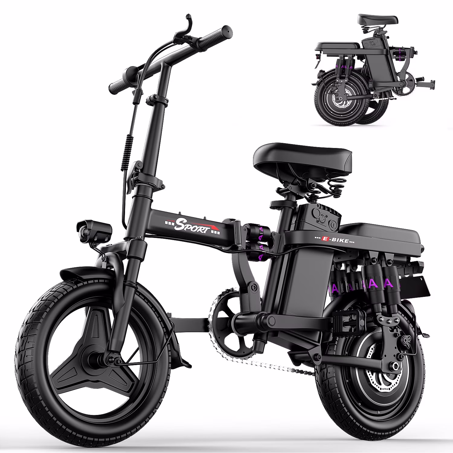 1200W Peak Motor,Folding Electric Bike for Adults Teens,14'' Commuting Bike, Max 28MPH/35 Miles E-Bike,3 Speed Double Mini Electric Bike, UL2849(48V 15Ah)