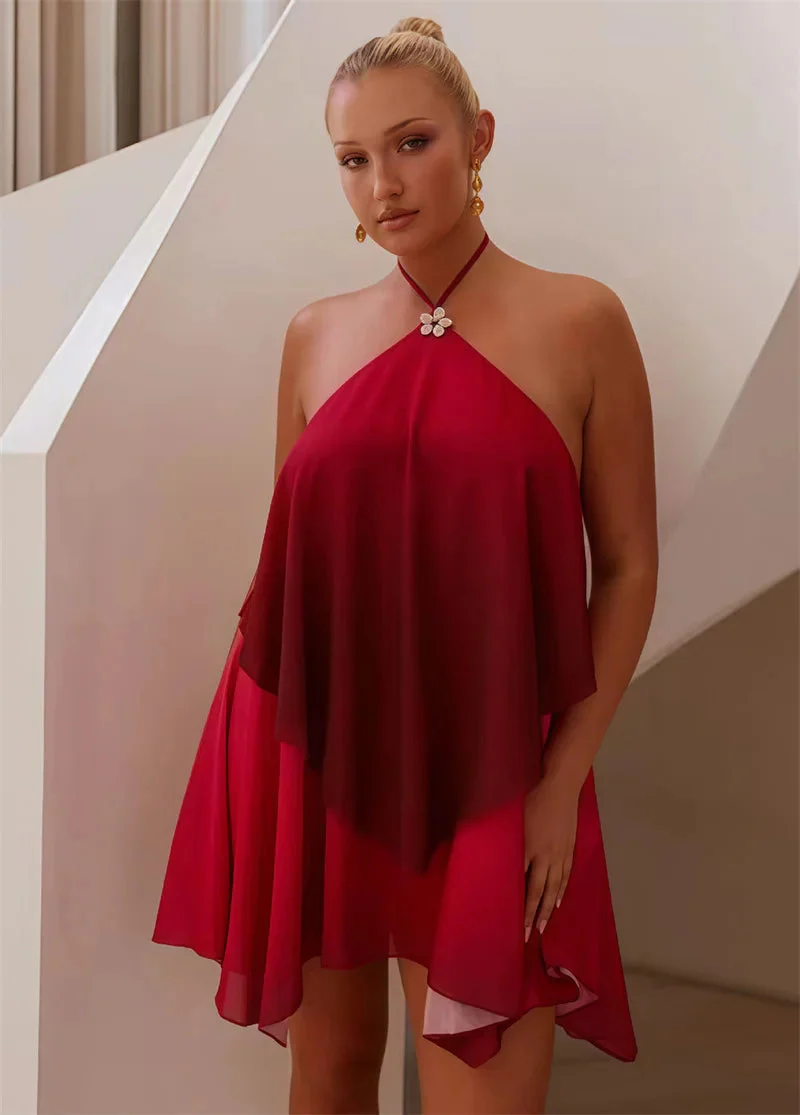 Robe courte à volants dégradé rose