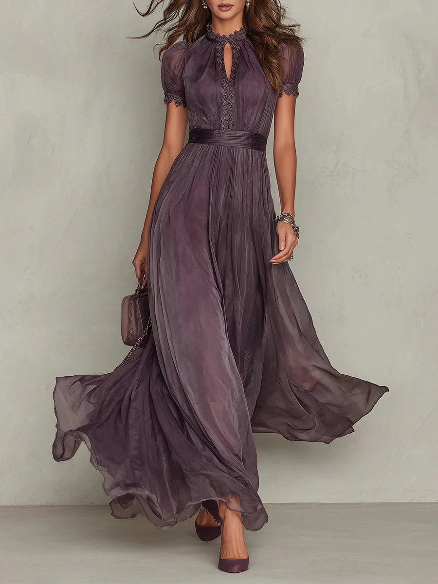Flavia - Robe longue violette pour femme avec décolleté en forme de goutte