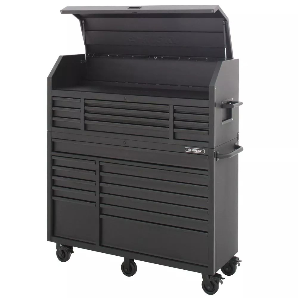 Coffre à outils et armoire à roulettes robustes de 142 cm de large, 23 tiroirs, profondeur optimale, noir mat