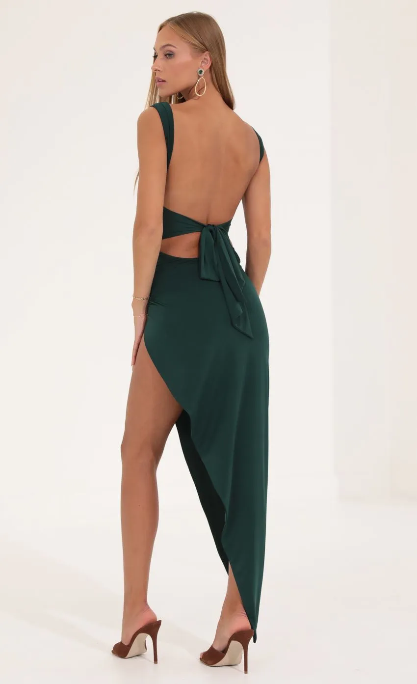 Ruched Side Slit Maxi Dress in Green LUCY IN THE SKY