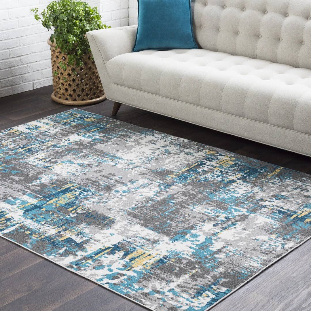 Ebern Designs Azurine Distressed Abstract Teal/Gray Area Rug Size Rectangle 7'10 inch x 10'3 inch Blue
