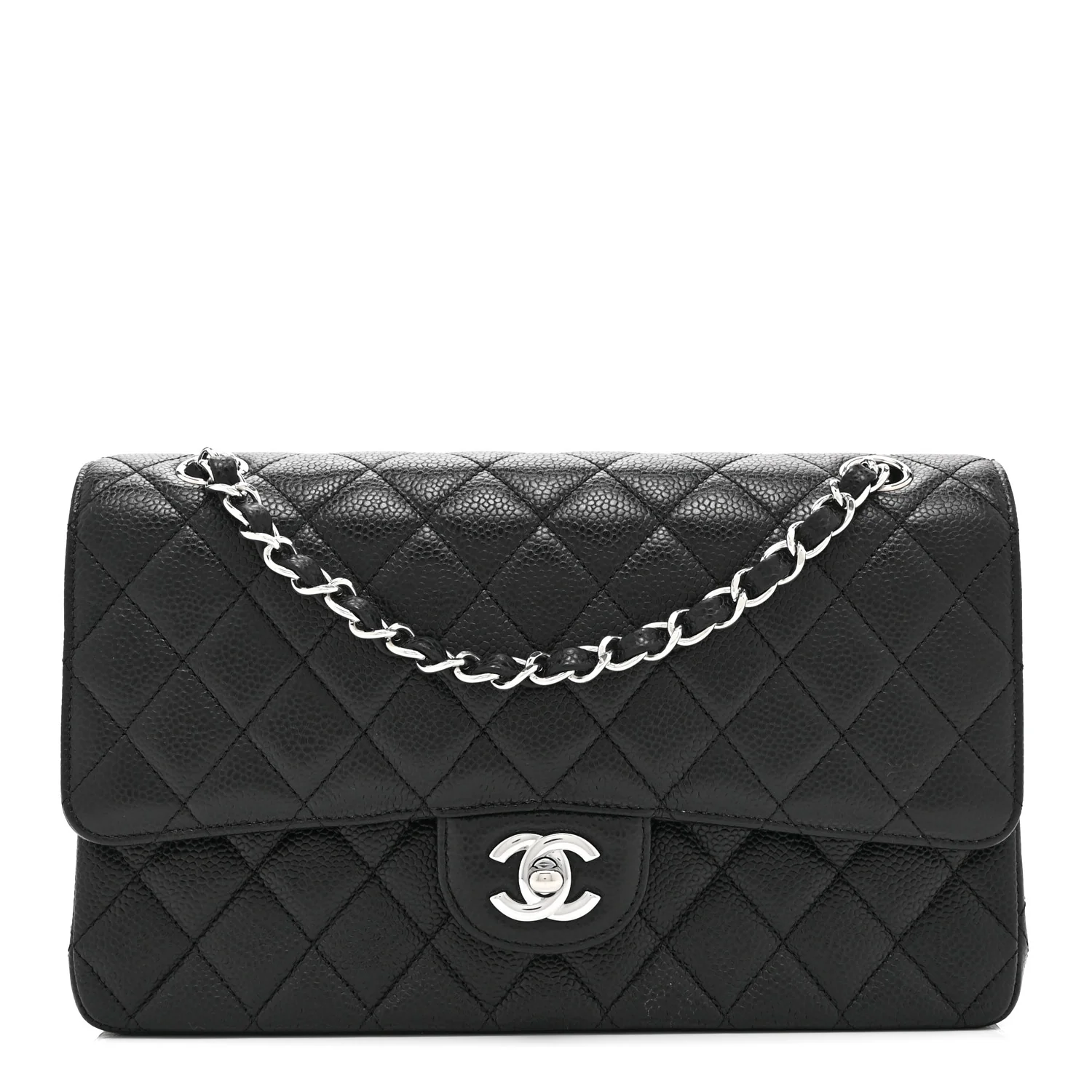 Caviar Quilted Medium Double Flap Black