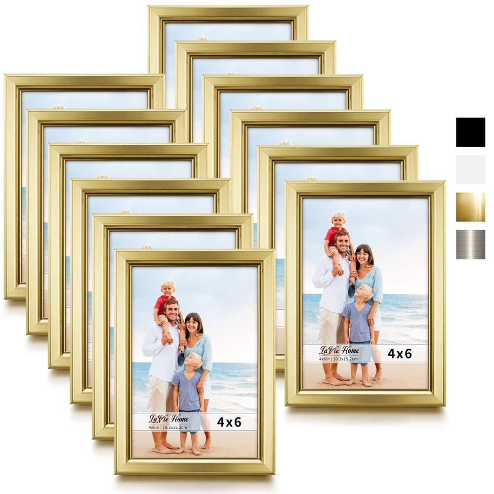 Lavie Home 4x6 Picture Frames (12 Pack, Gold) Simple Designed Photo Frame with High Definition Glass for Wall Mount & Table