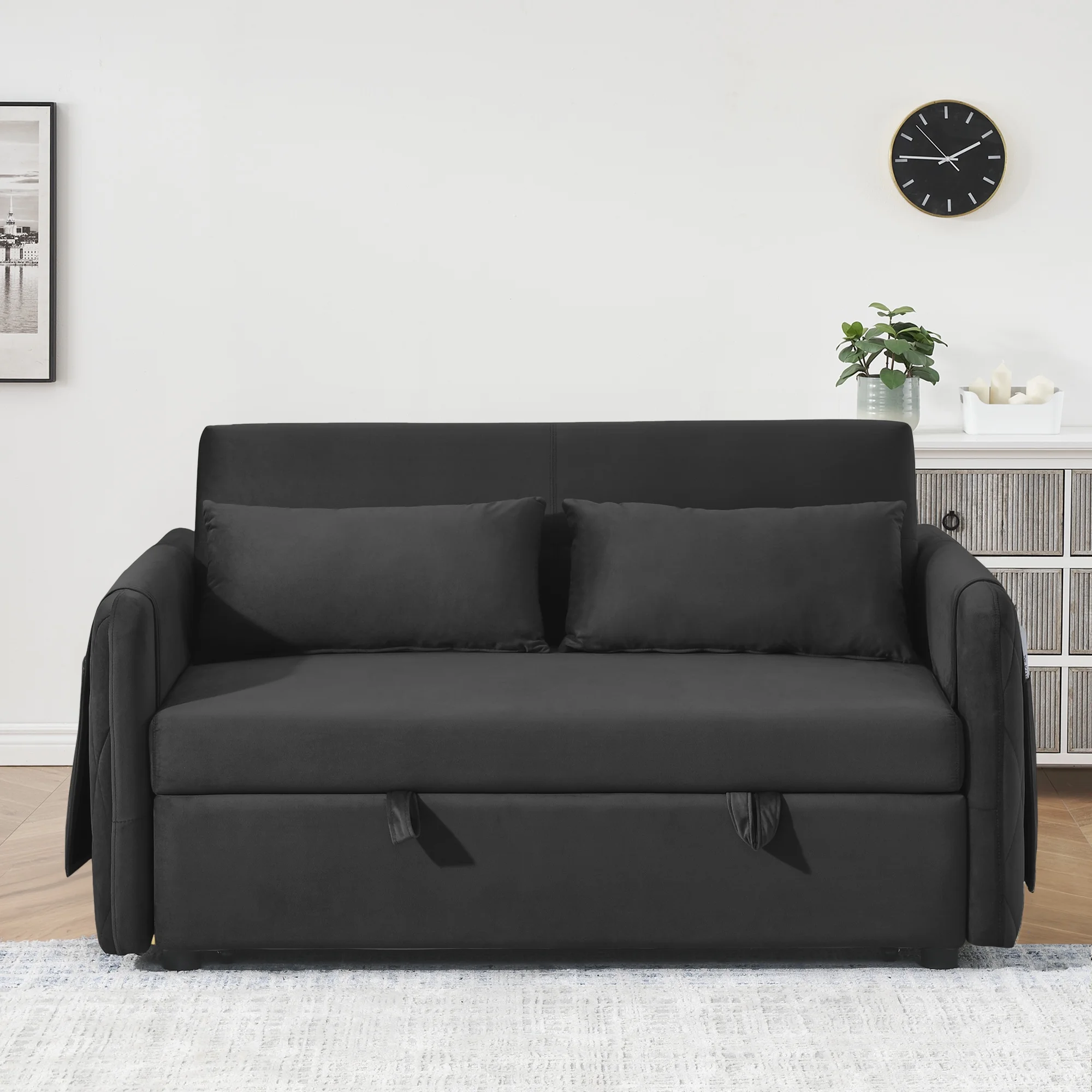 Convertible Sofa Bed,3 in 1 Sleeper Sofa with 2 Pillows and Adjustable Backrest for Living Room Office,Black(Black) - Image 9