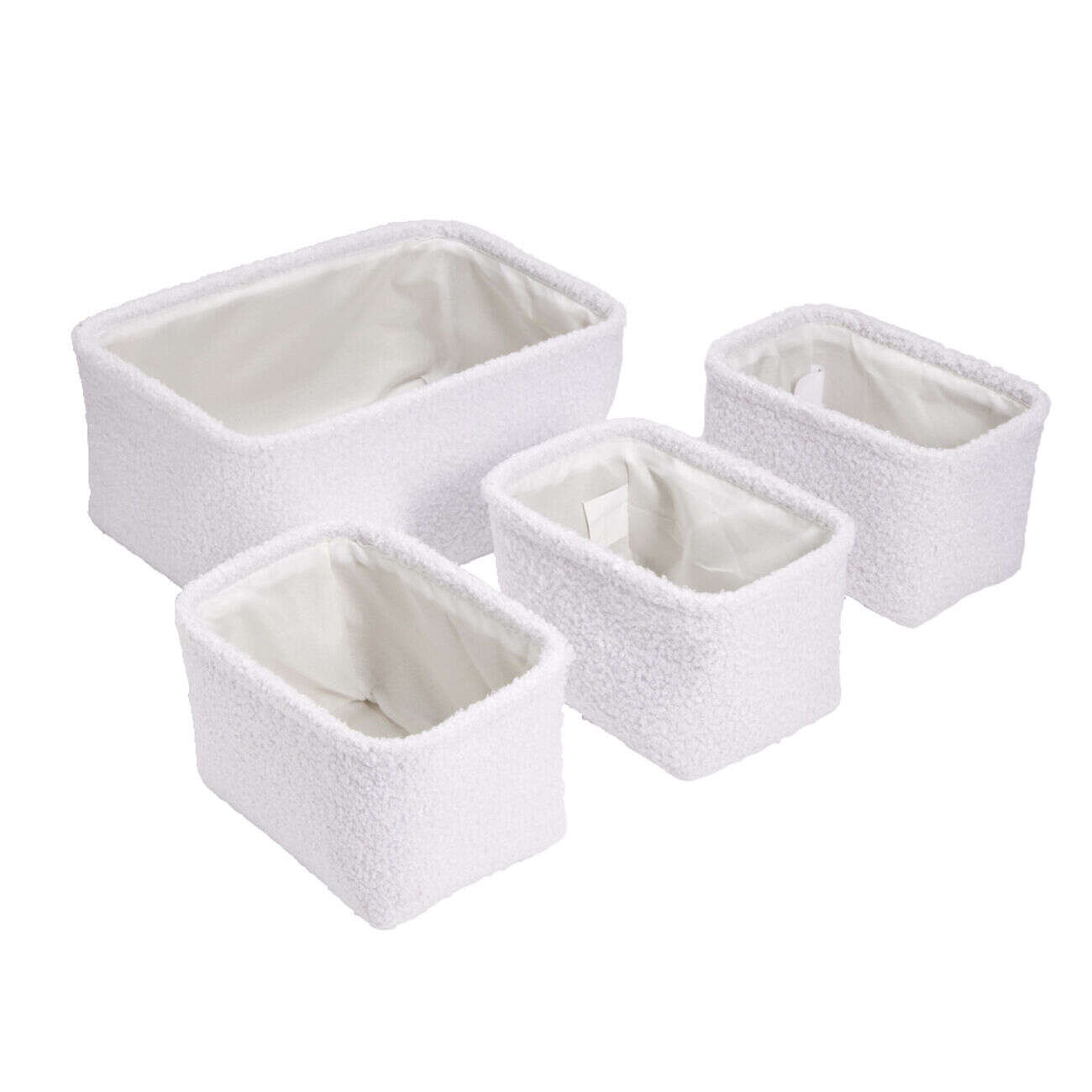 Set de 4 panières tissu bouclette blanc 2 tailles 36x16xH26cm et 23x16xH14cm