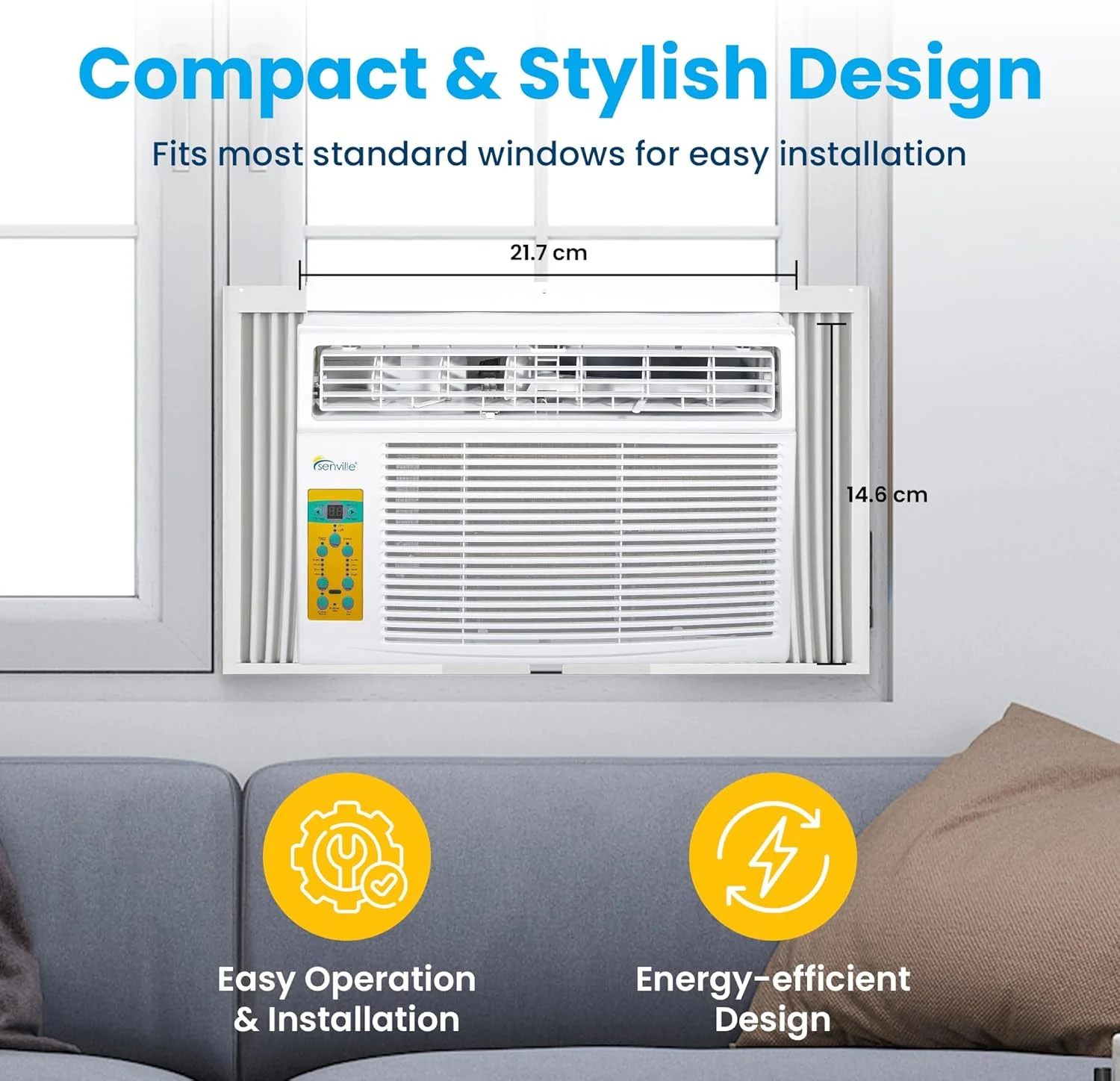 Senville 10, 000 BTU Window Air Conditioner, Cools up to 450 Sq. Ft., Easy to Use, Washable Filter